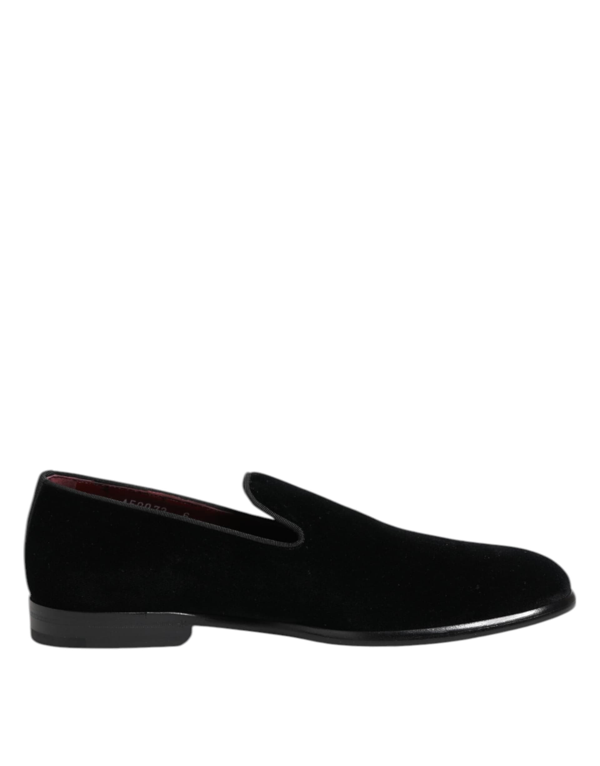 Dolce & Gabbana Black Velvet Loafers Formal Men Dress Shoes - 6