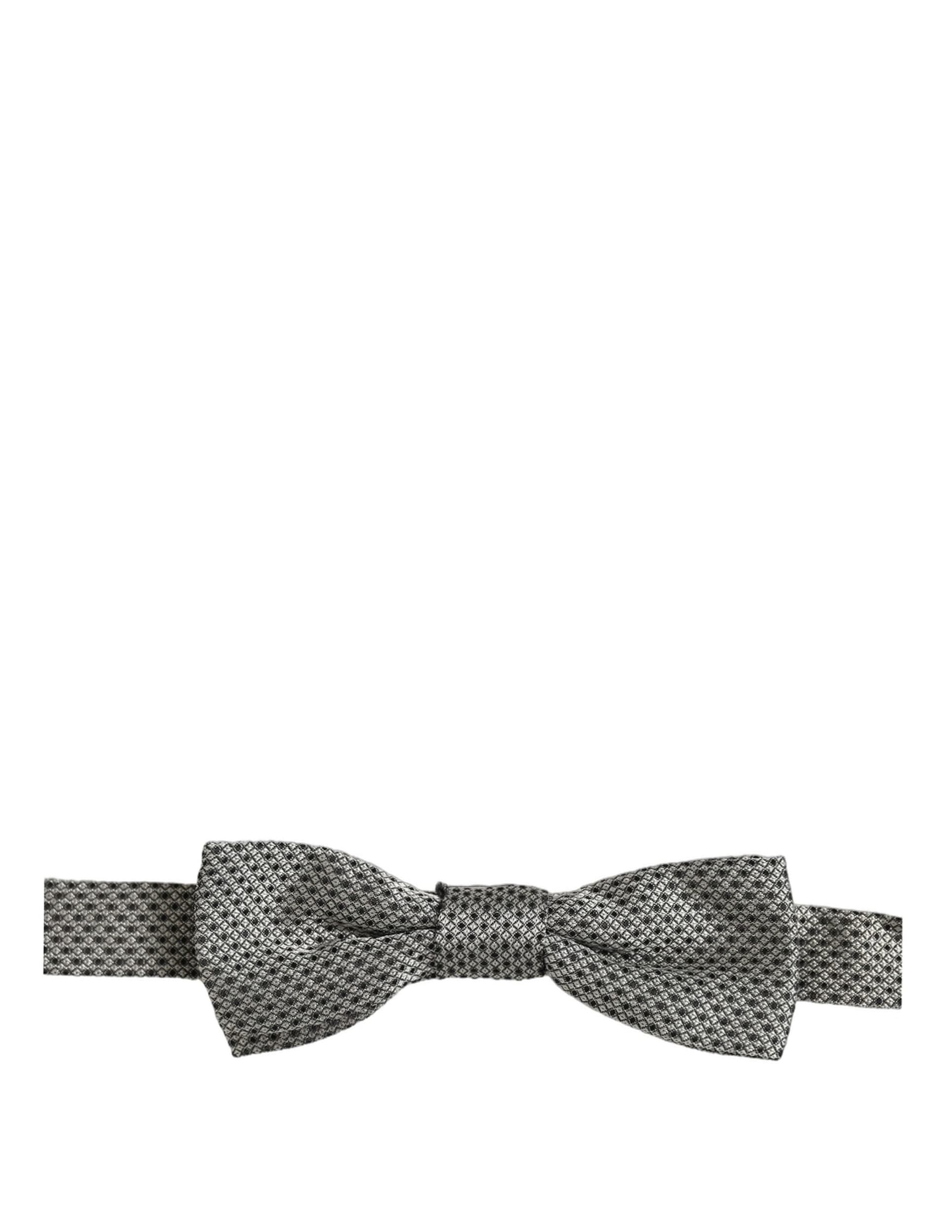 Dolce & Gabbana Men Gray Silk Patterned Adjustable Neck Papillon Bow Tie - 4