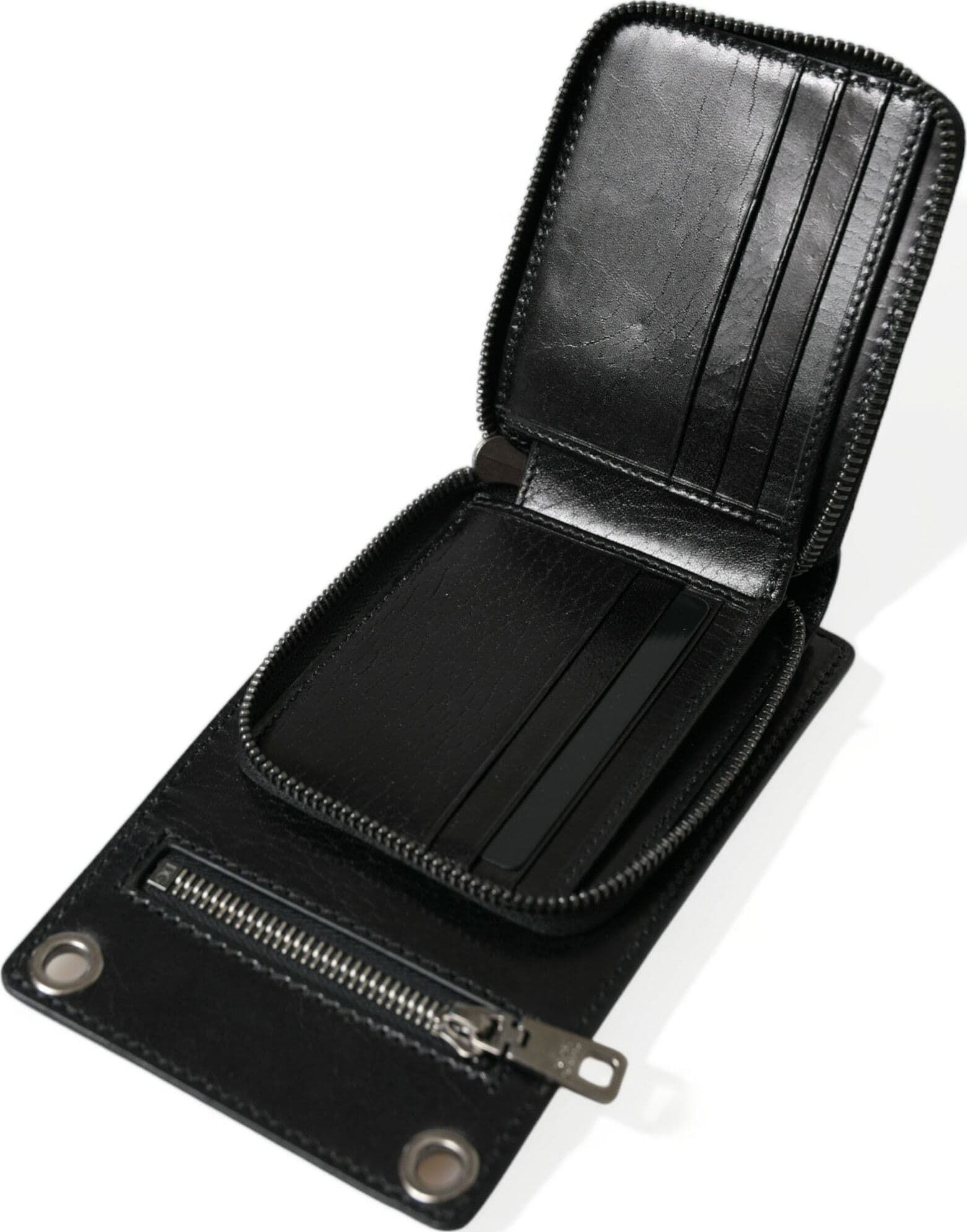 Dolce & Gabbana Wallet Black Horse Leather Zip Logo Cross Body Phone Slot - 4