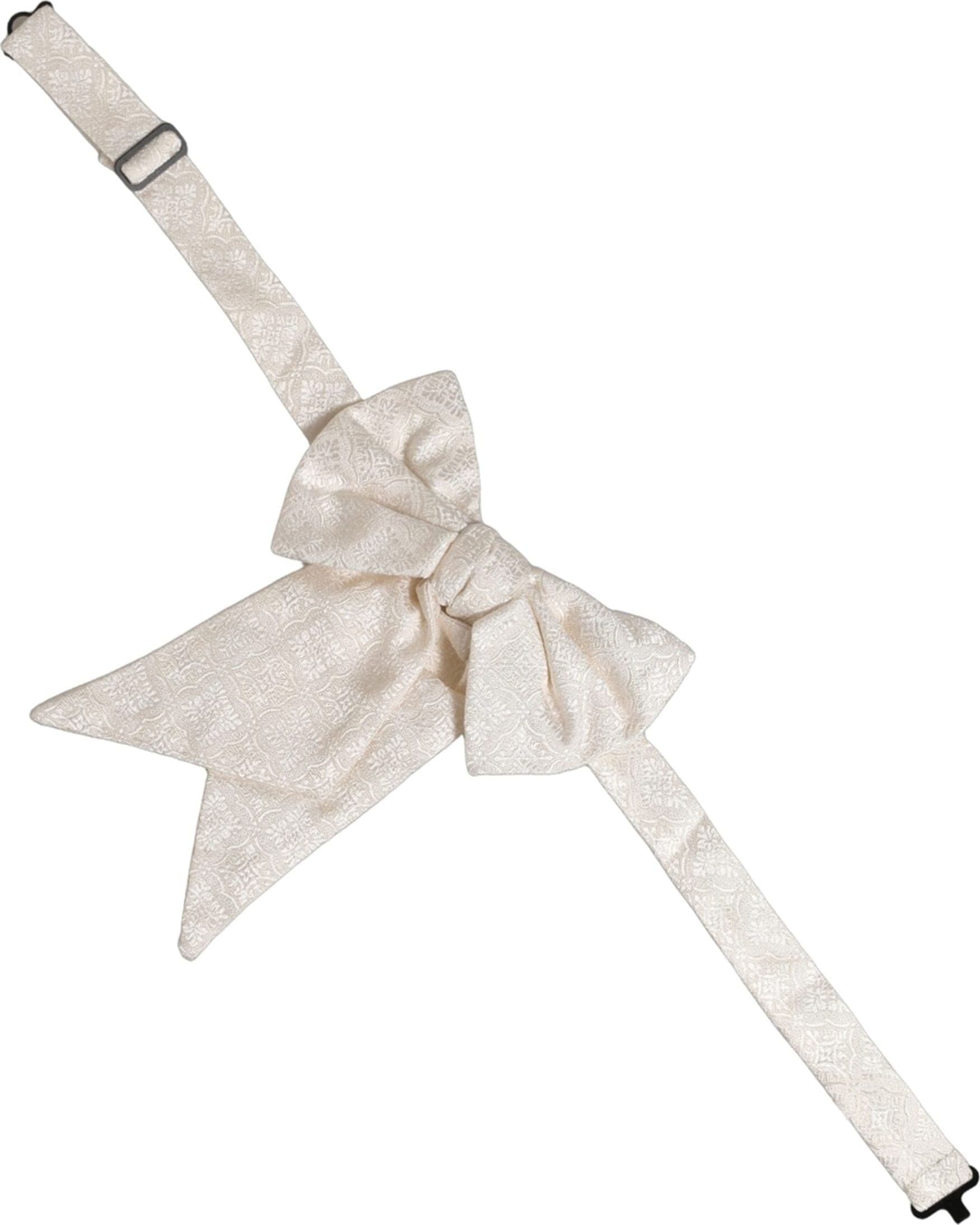 Dolce & Gabbana Men White Jacquard Silk Adjustable Neck Papillon Bow Tie - 2