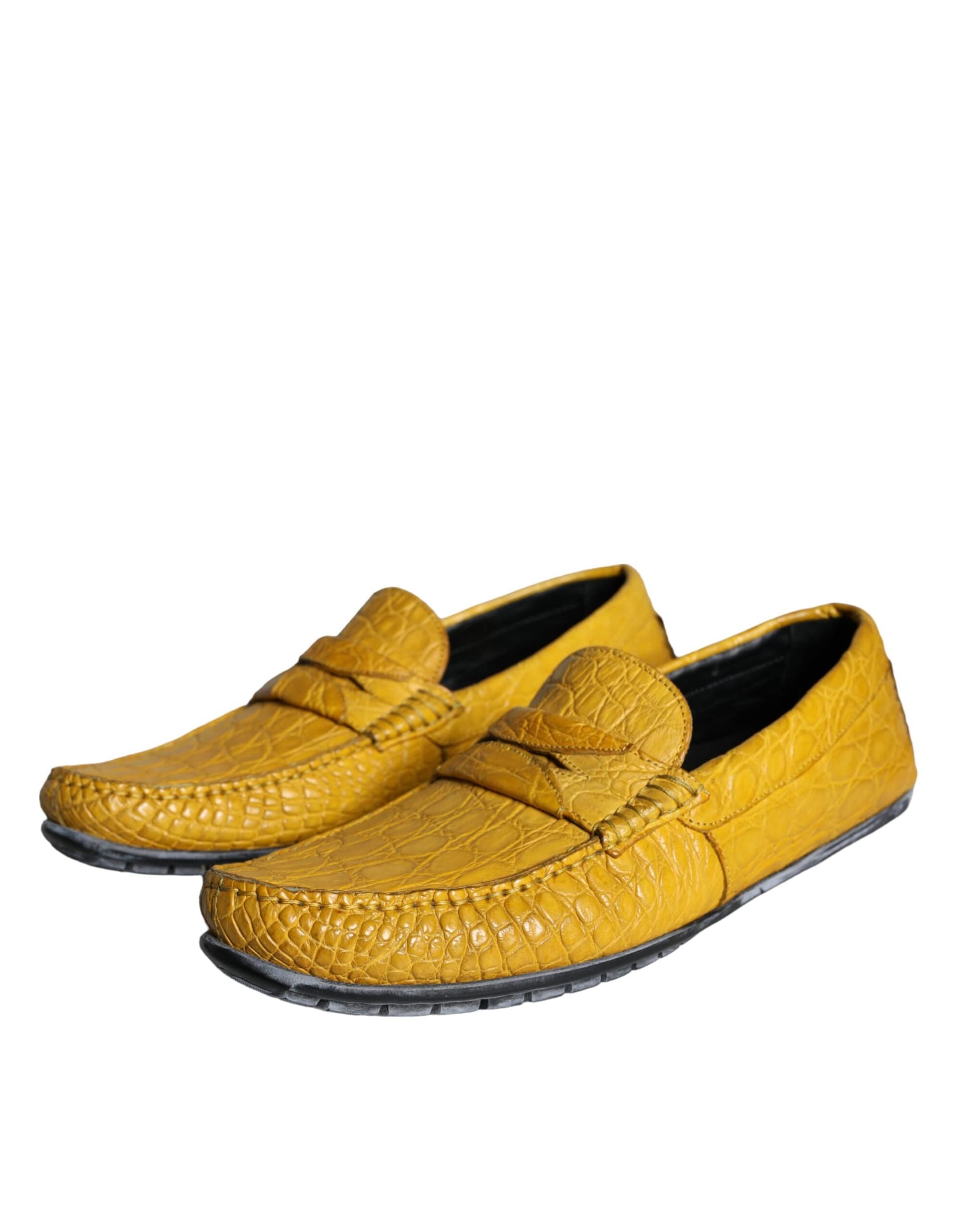 Dolce & Gabbana Yellow Leather Slip Mocassin Loafers Shoes - 2