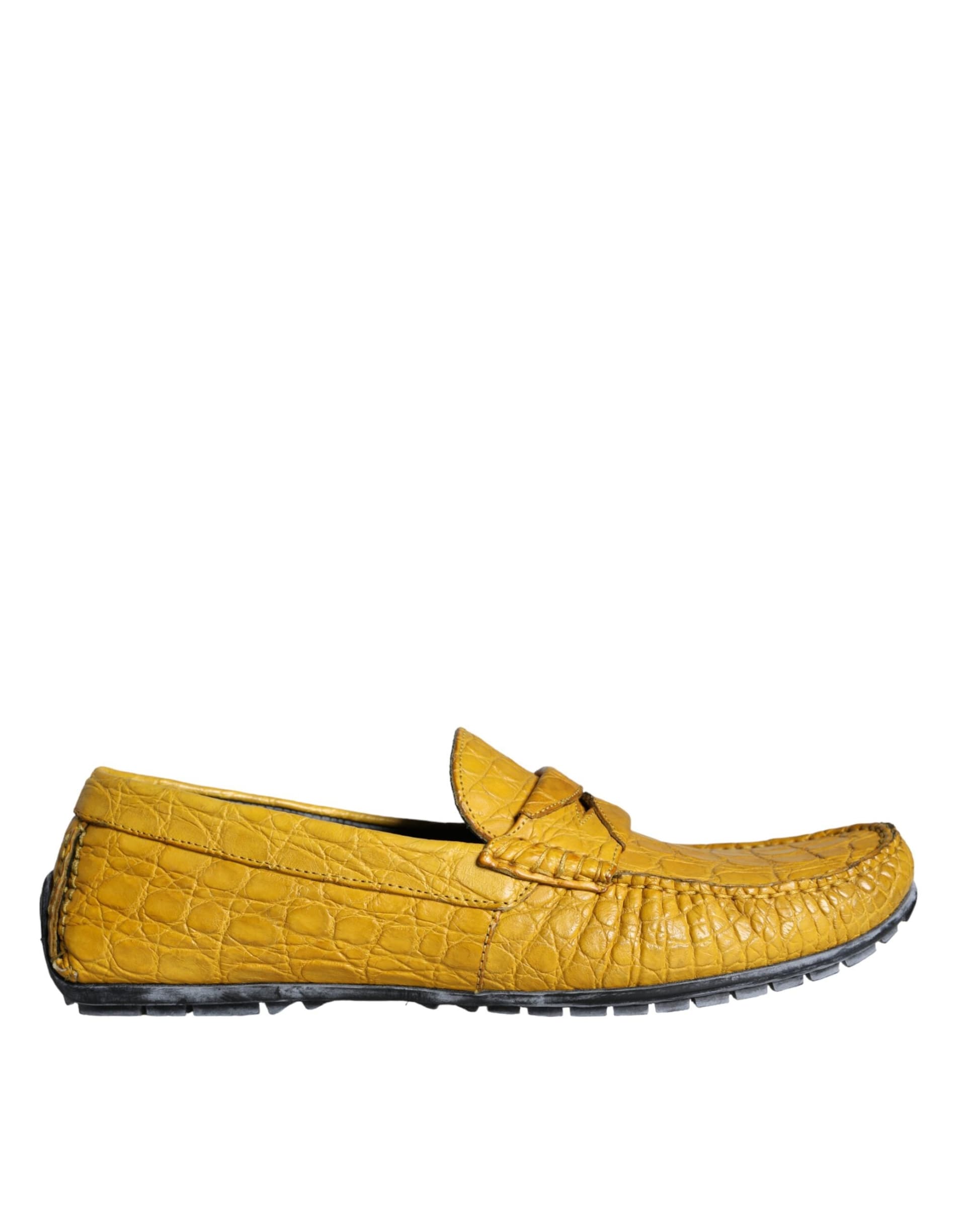 Dolce & Gabbana Yellow Leather Slip Mocassin Loafers Shoes - 4