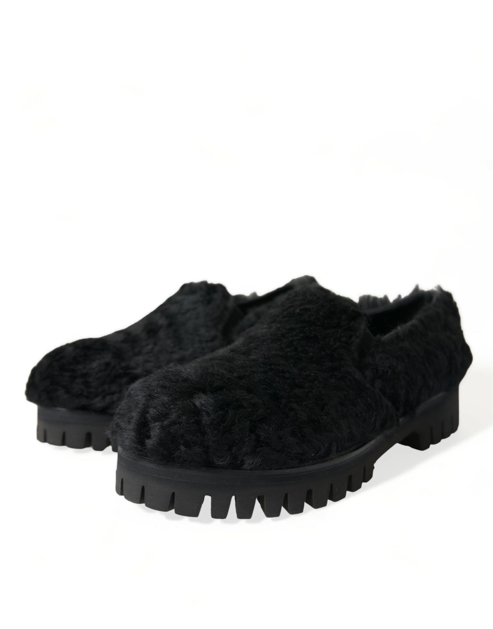 Dolce & Gabbana Black Fur Leather Slippers Dress Shoes - 2