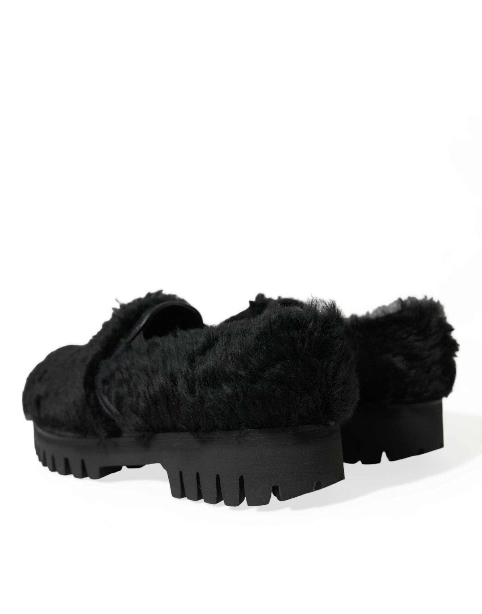 Dolce & Gabbana Black Fur Leather Slippers Dress Shoes - 3