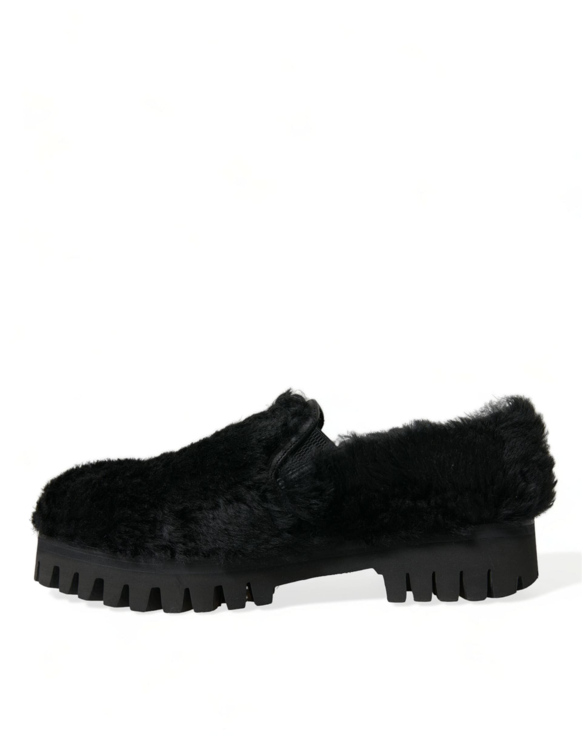 Dolce & Gabbana Black Fur Leather Slippers Dress Shoes - 4