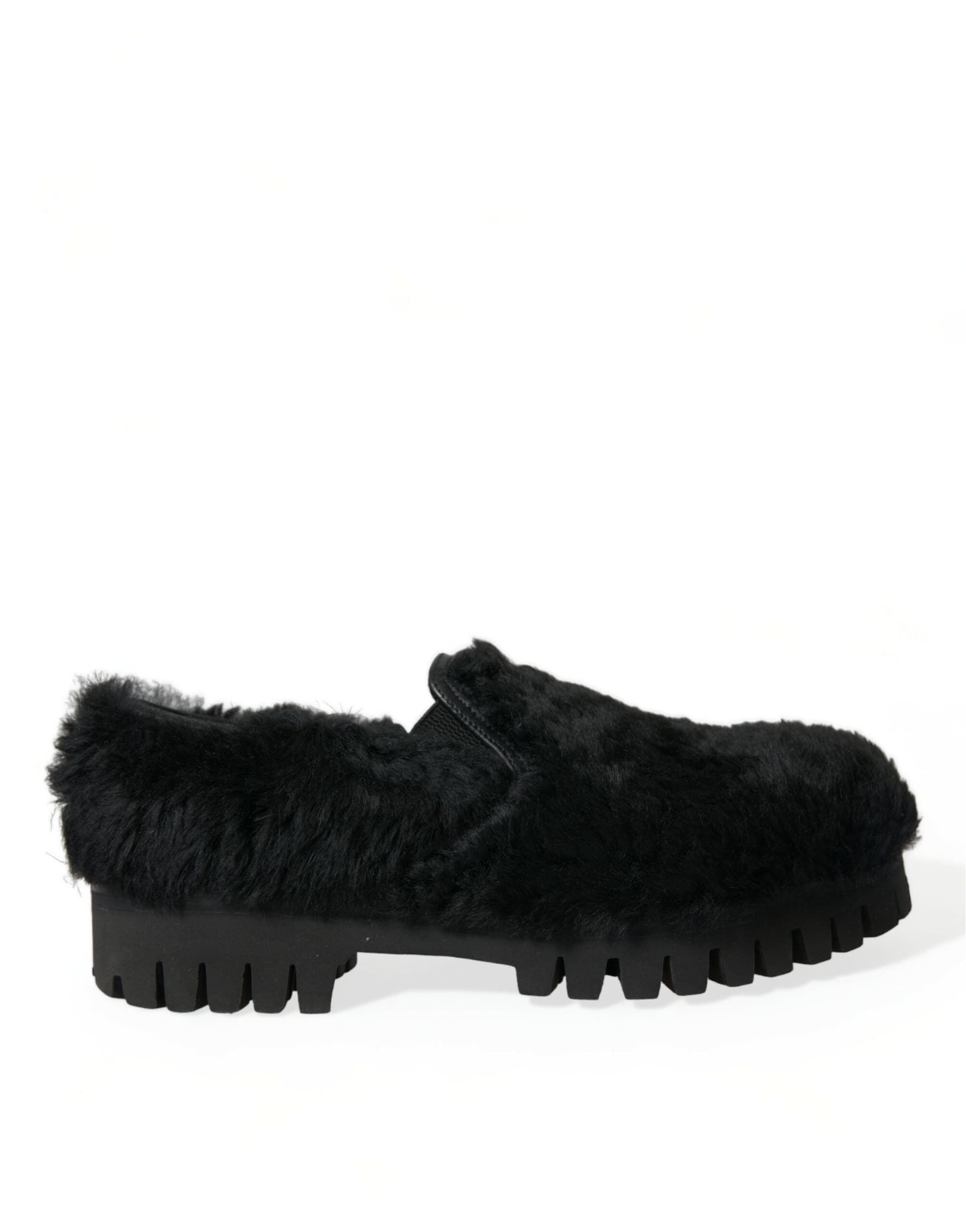 Dolce & Gabbana Black Fur Leather Slippers Dress Shoes - 5