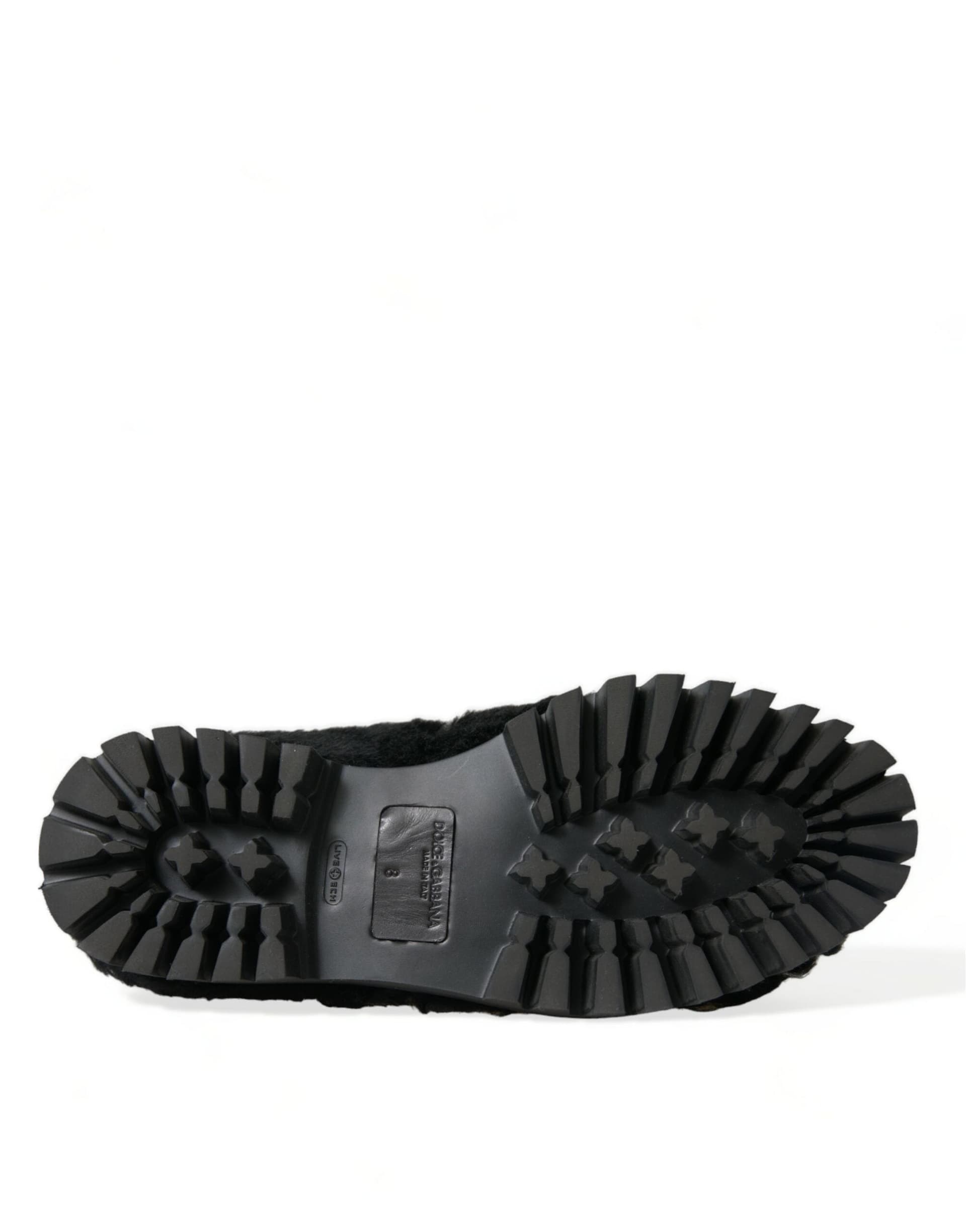 Dolce & Gabbana Black Fur Leather Slippers Dress Shoes - 6