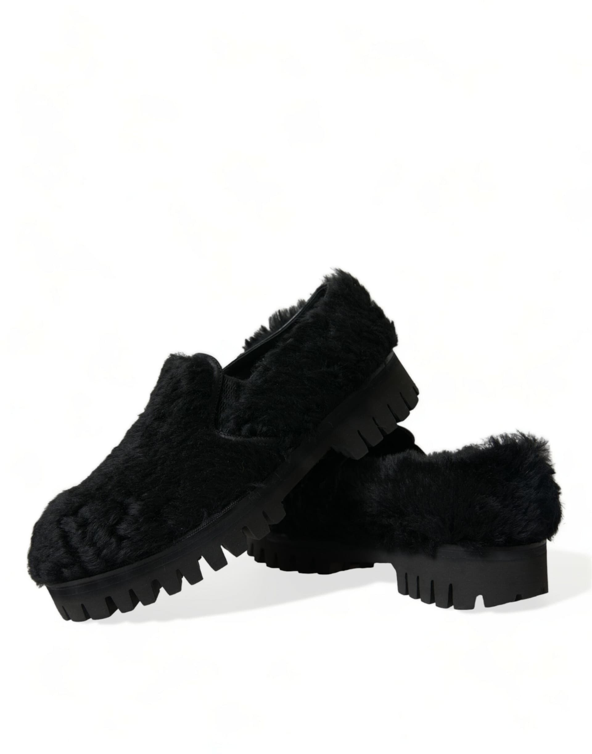 Dolce & Gabbana Black Fur Leather Slippers Dress Shoes - 7