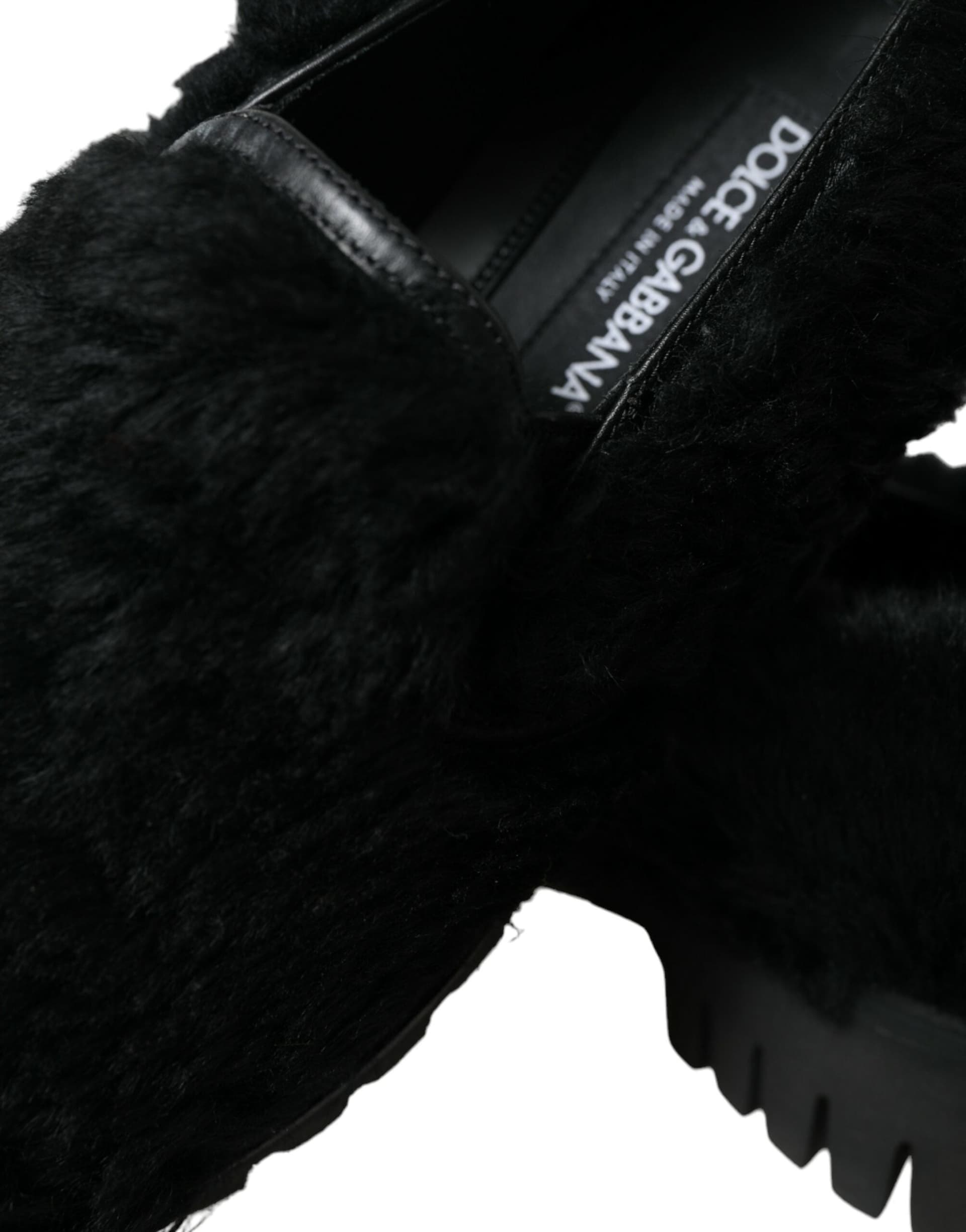 Dolce & Gabbana Black Fur Leather Slippers Dress Shoes - 8