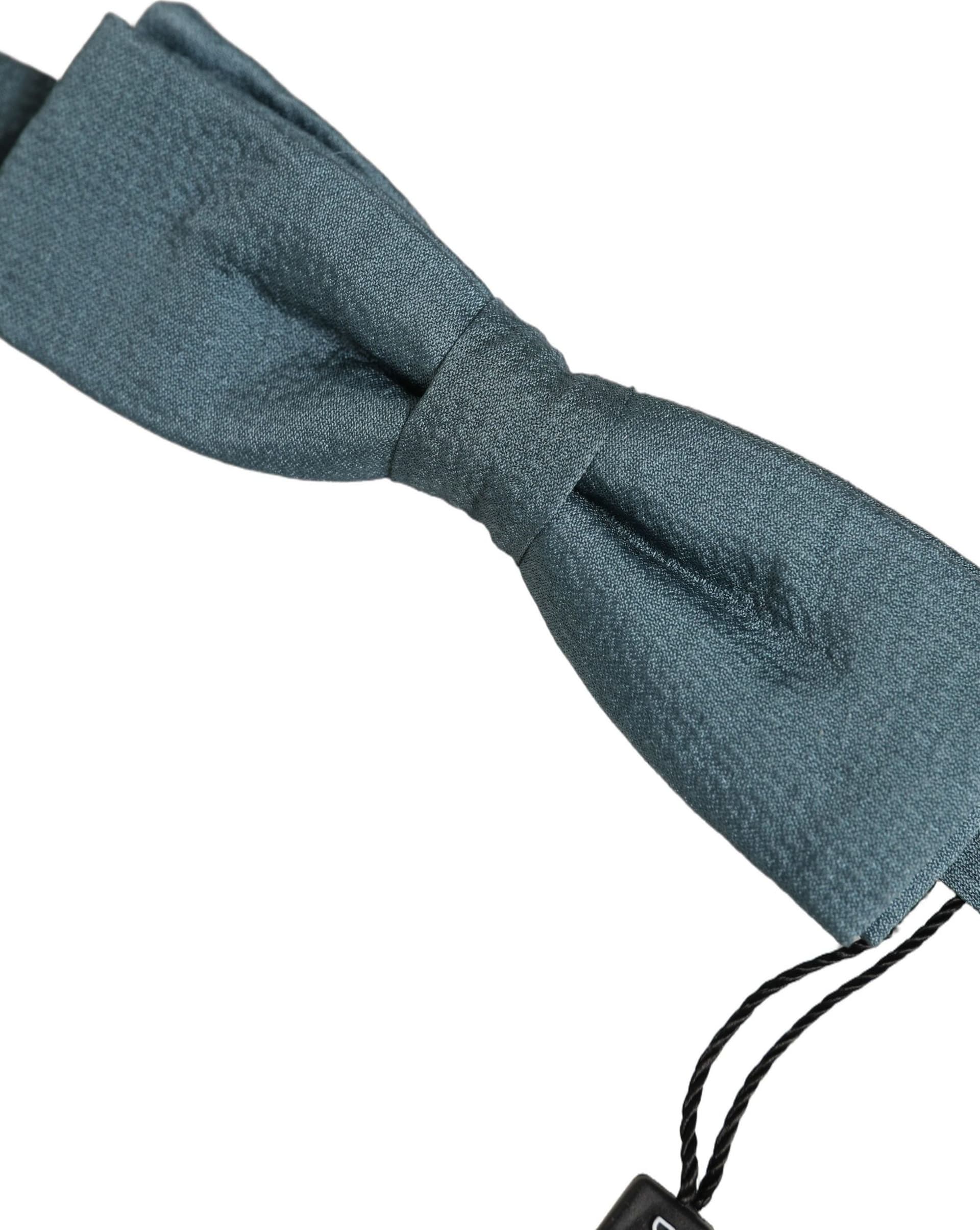 Dolce & Gabbana Men Steel Blue 100% Silk Adjustable Neck Papillon Bow Tie - 4