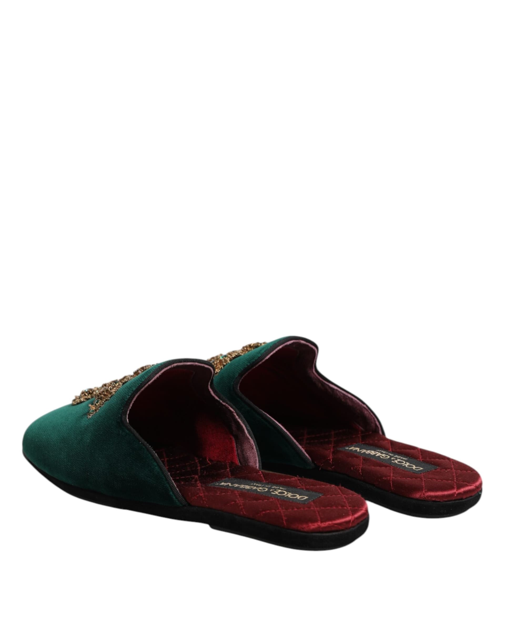Dolce & Gabbana Green Velvet Cross Embellished Slippers Shoes - 4