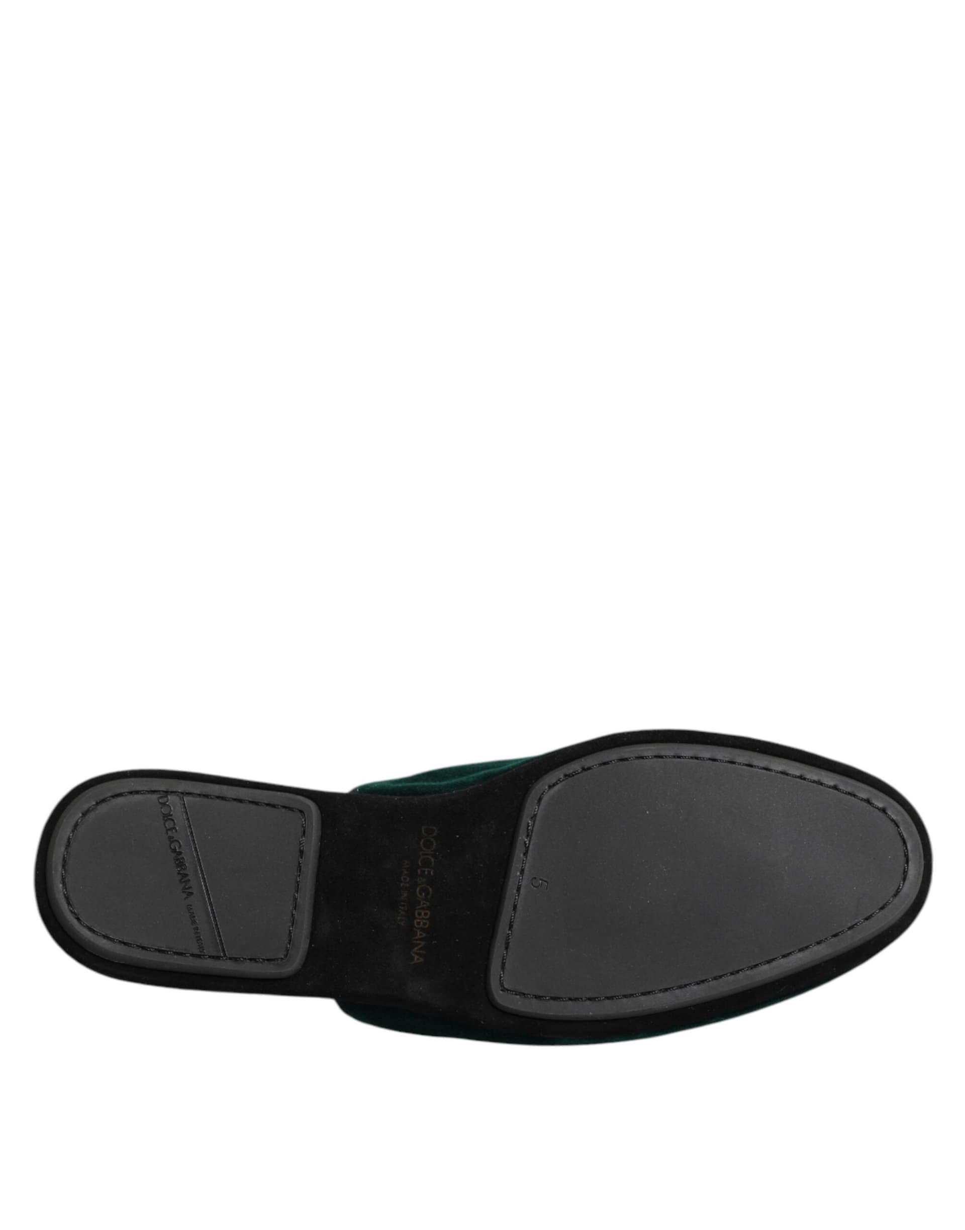 Dolce & Gabbana Green Velvet Cross Embellished Slippers Shoes - 8