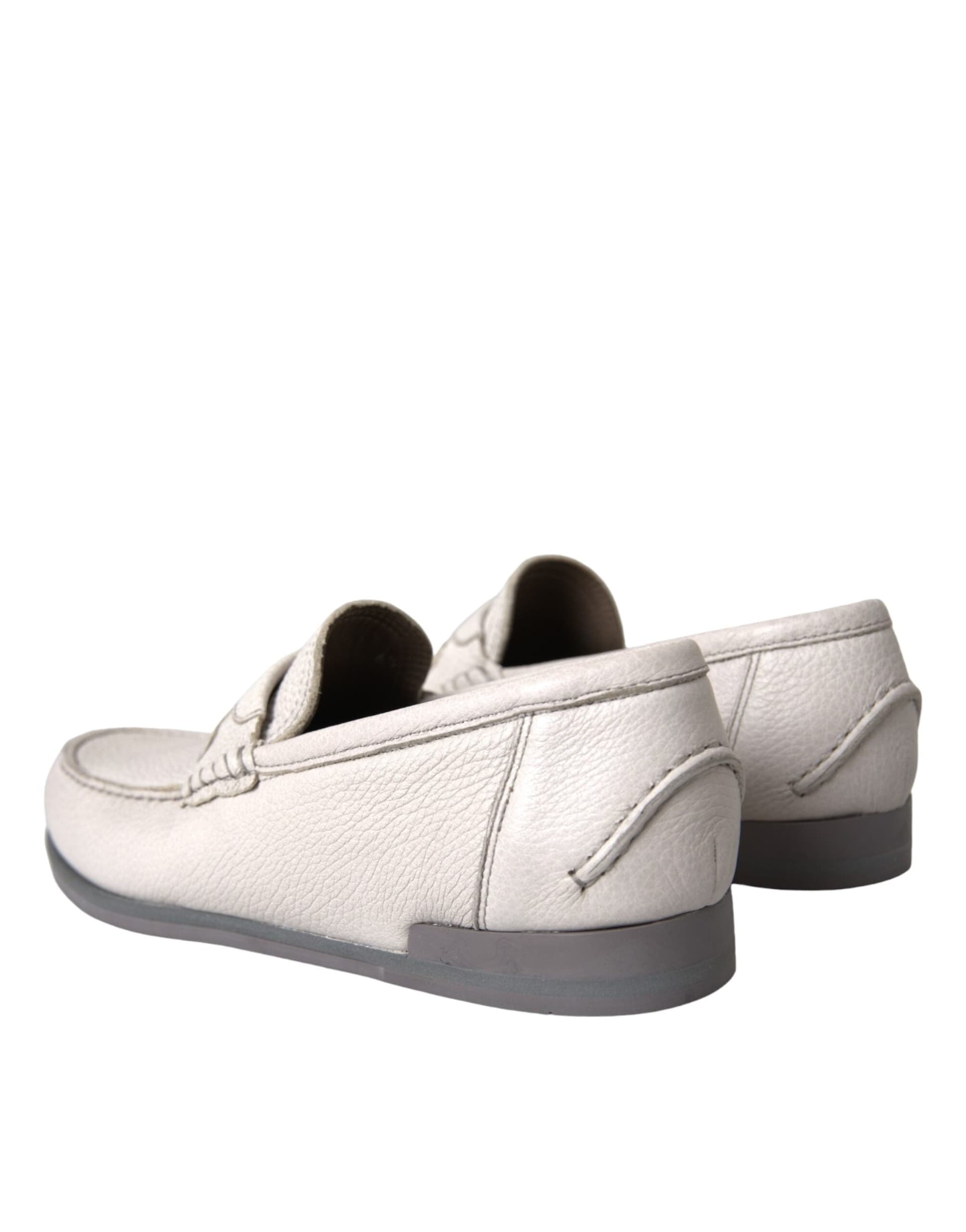 Dolce & Gabbana White Gray Leather Slip Mocassin Shoes Loafer - 2