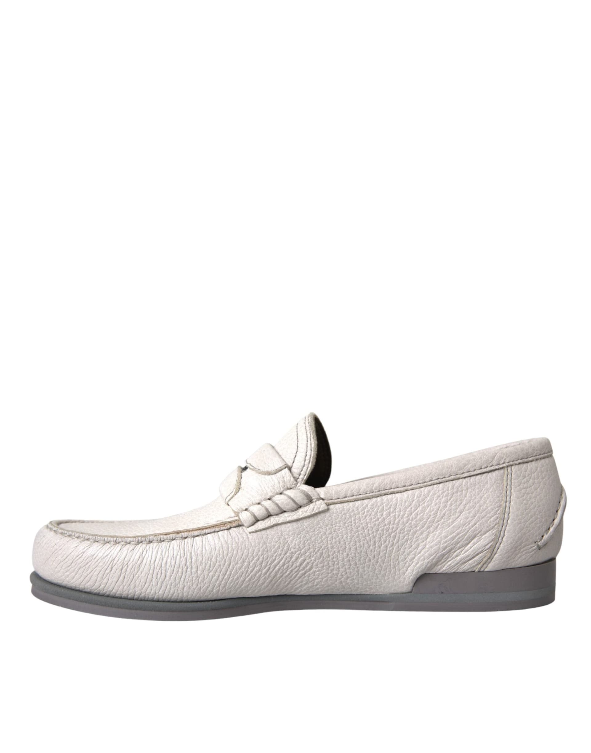 Dolce & Gabbana White Gray Leather Slip Mocassin Shoes Loafer - 3