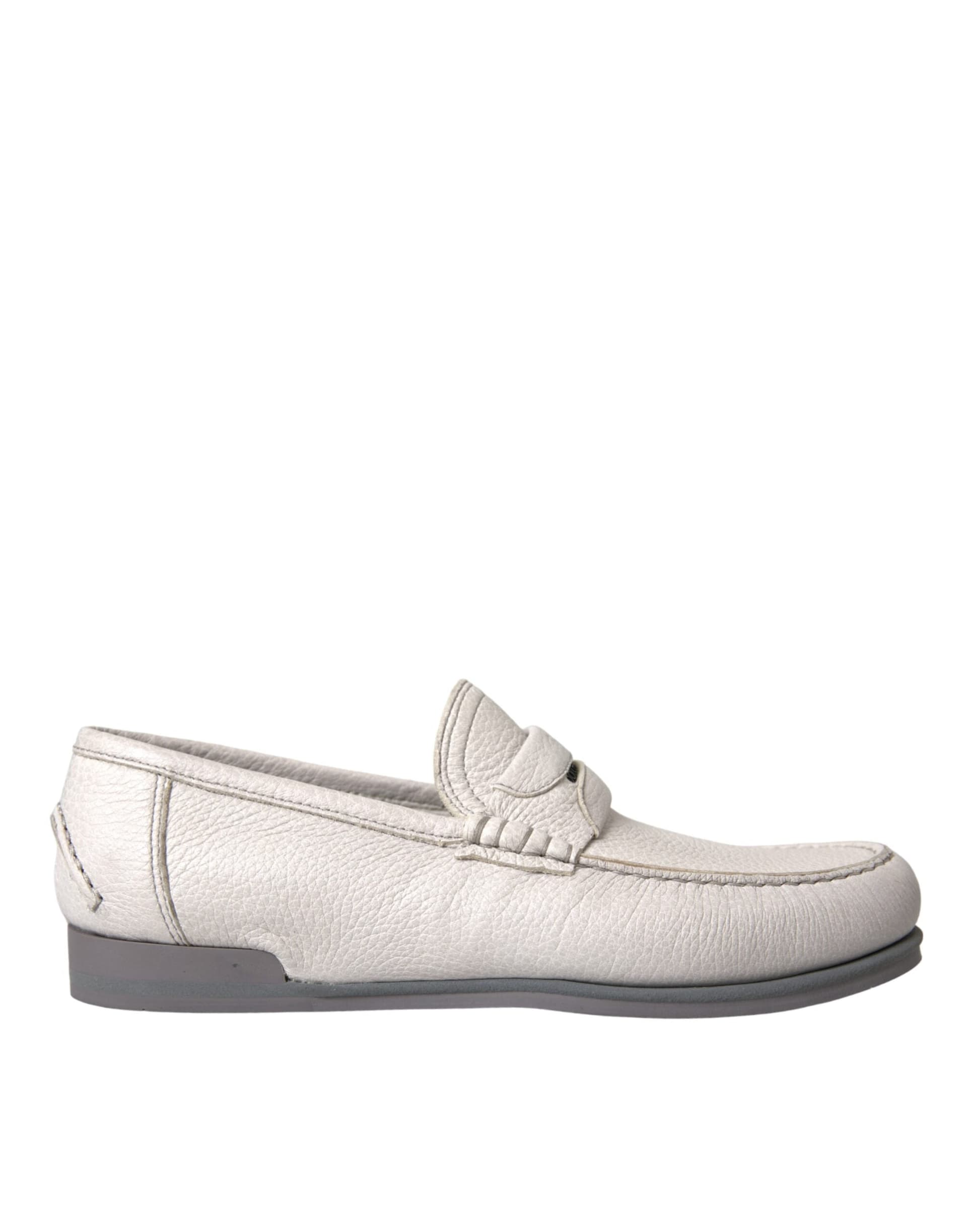 Dolce & Gabbana White Gray Leather Slip Mocassin Shoes Loafer - 4