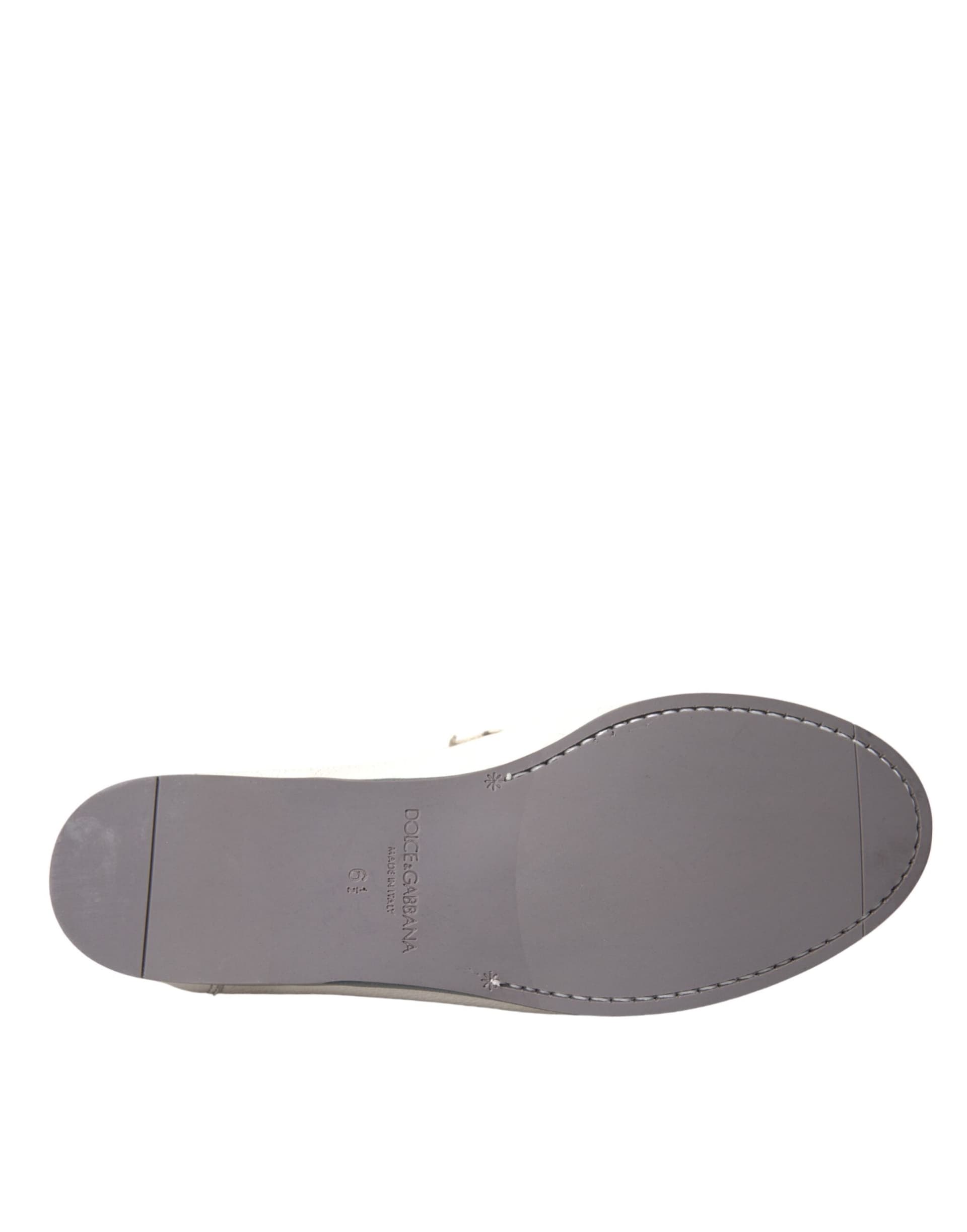 Dolce & Gabbana White Gray Leather Slip Mocassin Shoes Loafer - 5