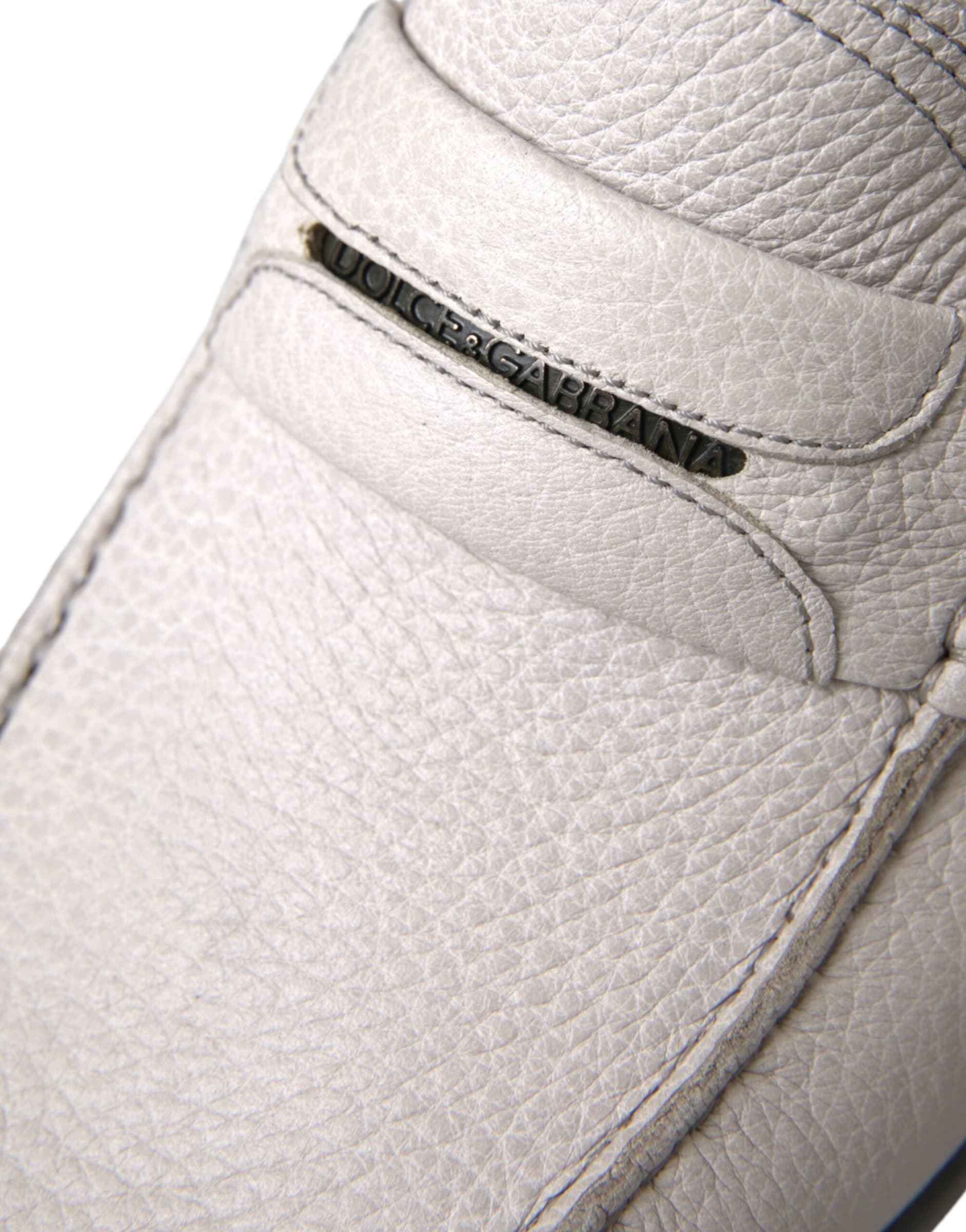 Dolce & Gabbana White Gray Leather Slip Mocassin Shoes Loafer - 6