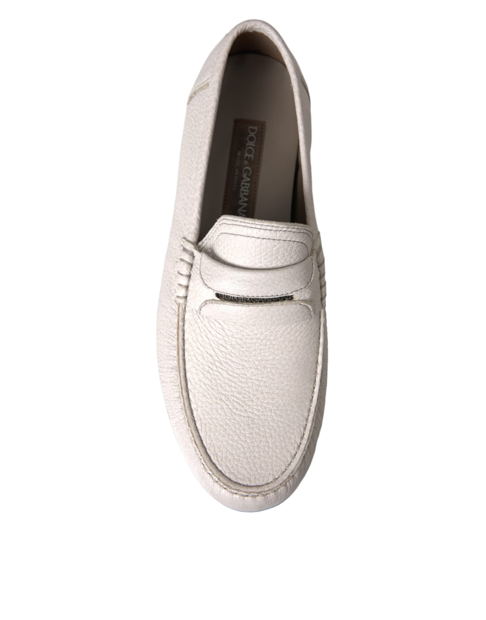 Dolce & Gabbana White Gray Leather Slip Mocassin Shoes Loafer - 7