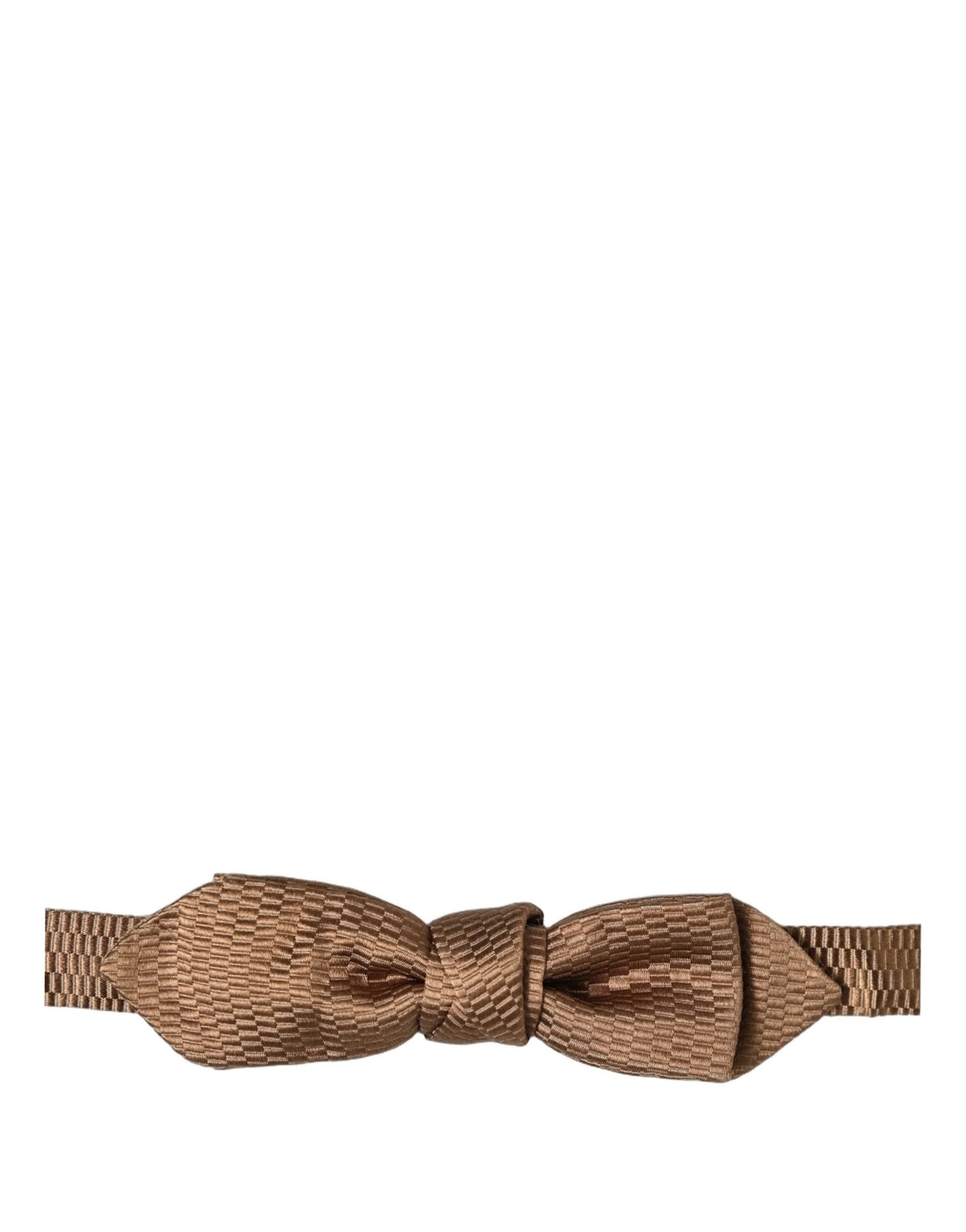Dolce & Gabbana Men Brown Gold Silk Adjustable Neck Papillon Bow Tie - 4