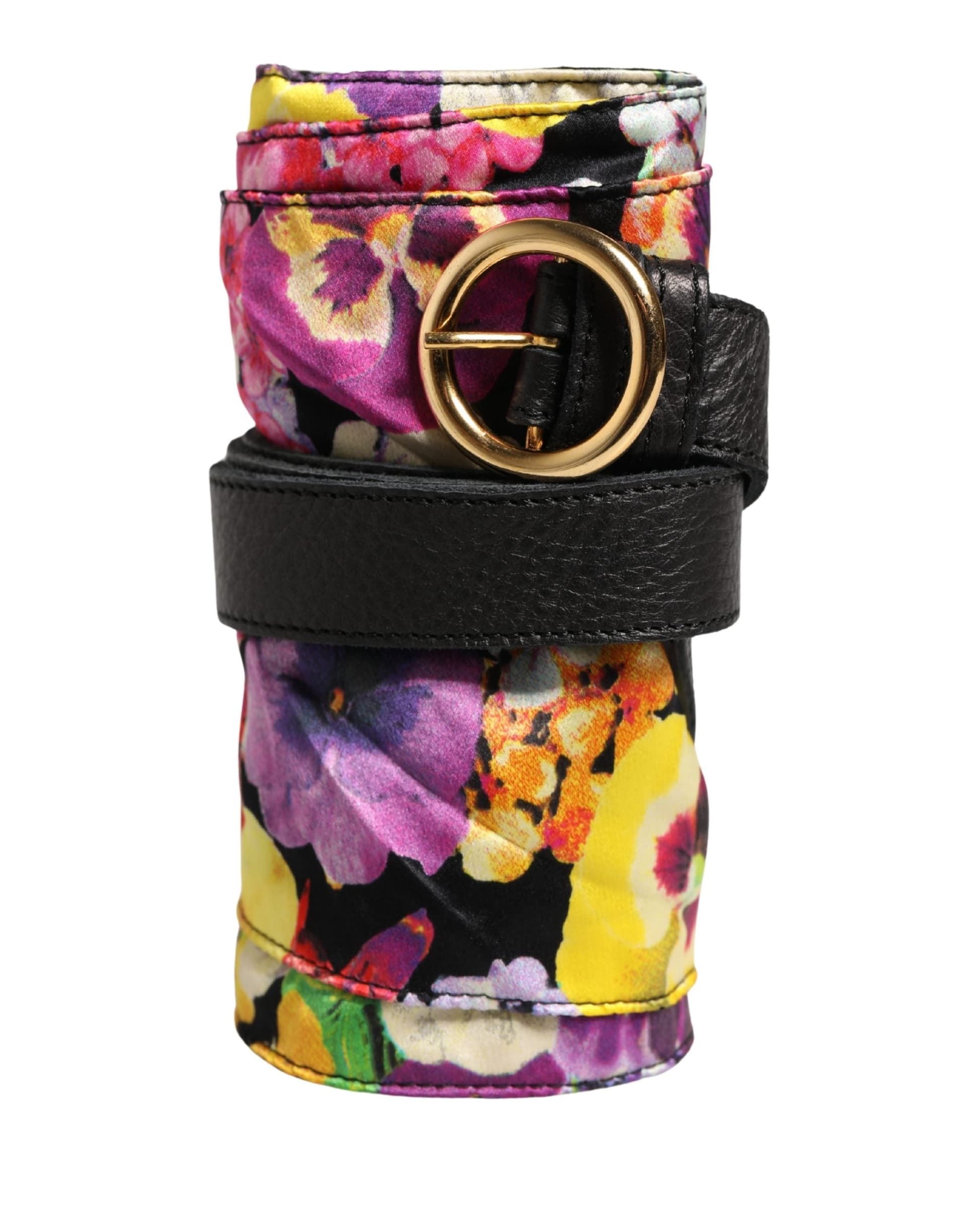 Cavalli Class Multicolor Floral Wide Waist Gold Metal Buckle Cintura Belt - 2