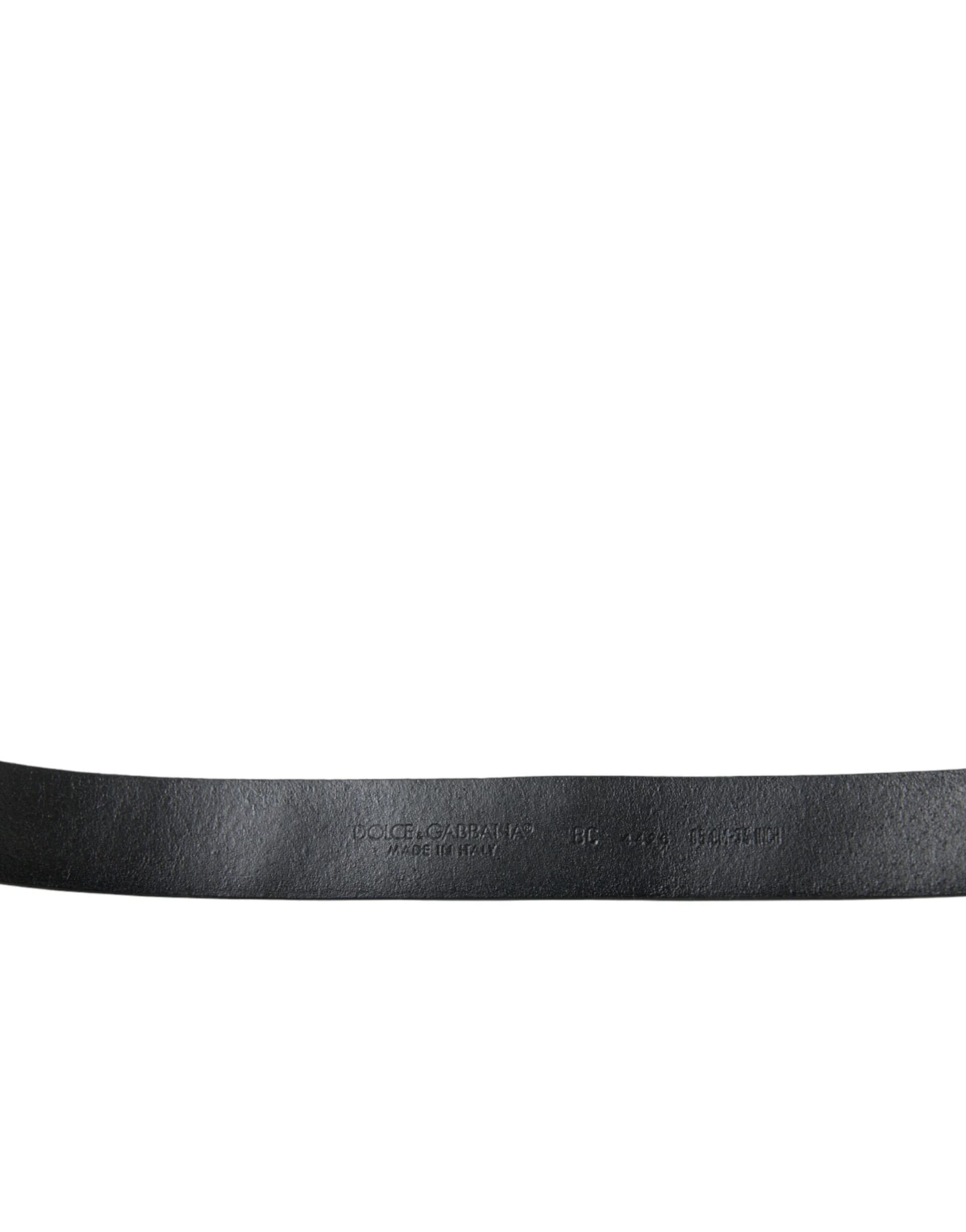 Dolce & Gabbana Black Embellished Leather Engraved Buckle Belt - 3