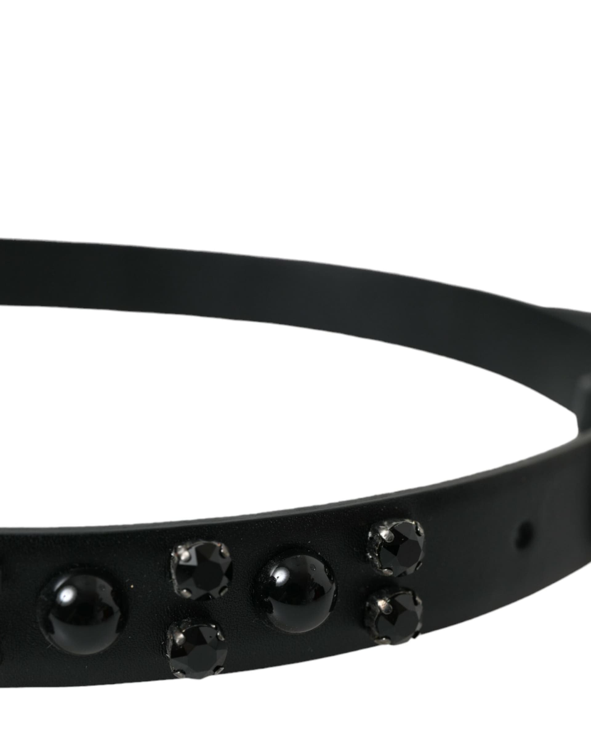 Dolce & Gabbana Black Embellished Leather Engraved Buckle Belt - 4