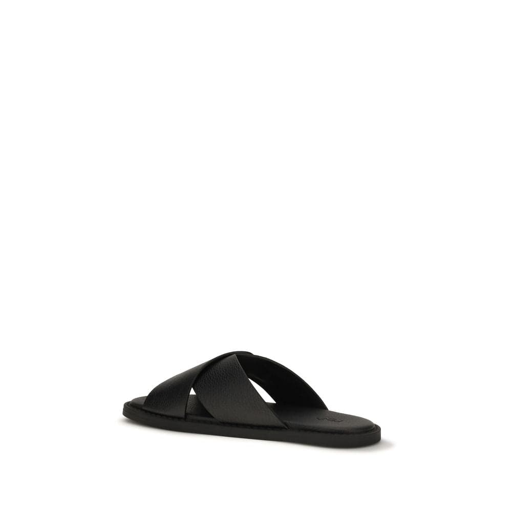 Fendi Black Calf Leather Bos Taurus Flat Sandals - 3