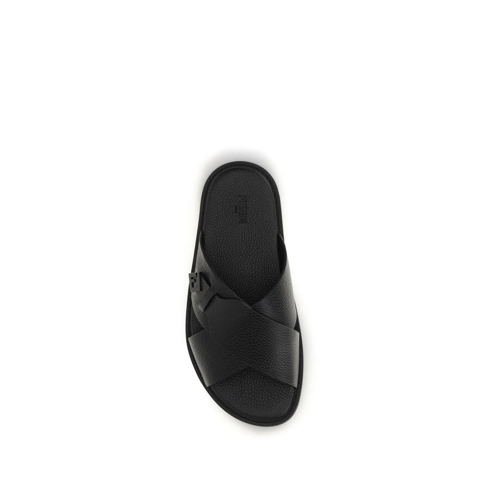 Fendi Black Calf Leather Bos Taurus Flat Sandals - 4
