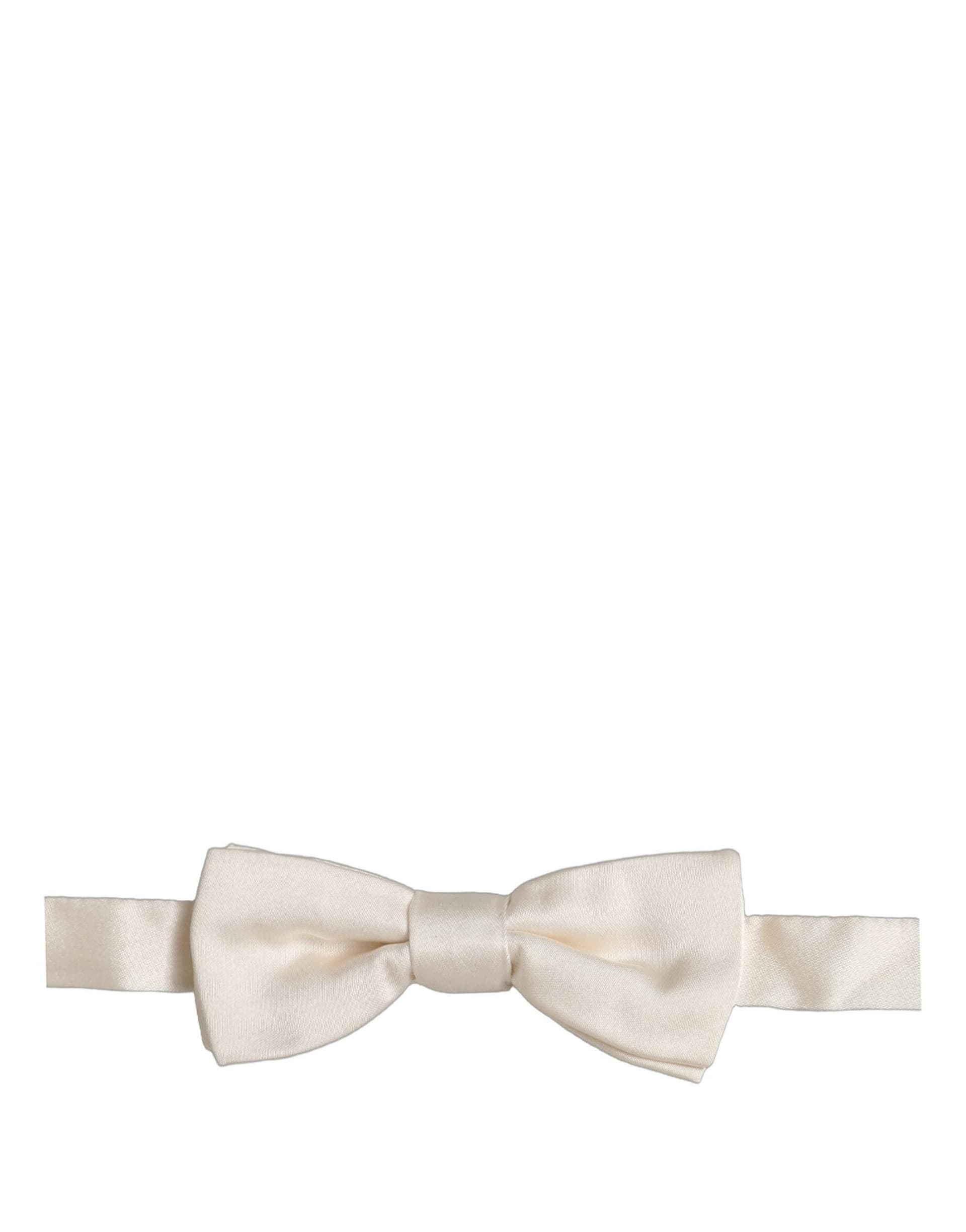 Dolce & Gabbana Men Off White 100% Silk Adjustable Neck Papillon Bow Tie - 2
