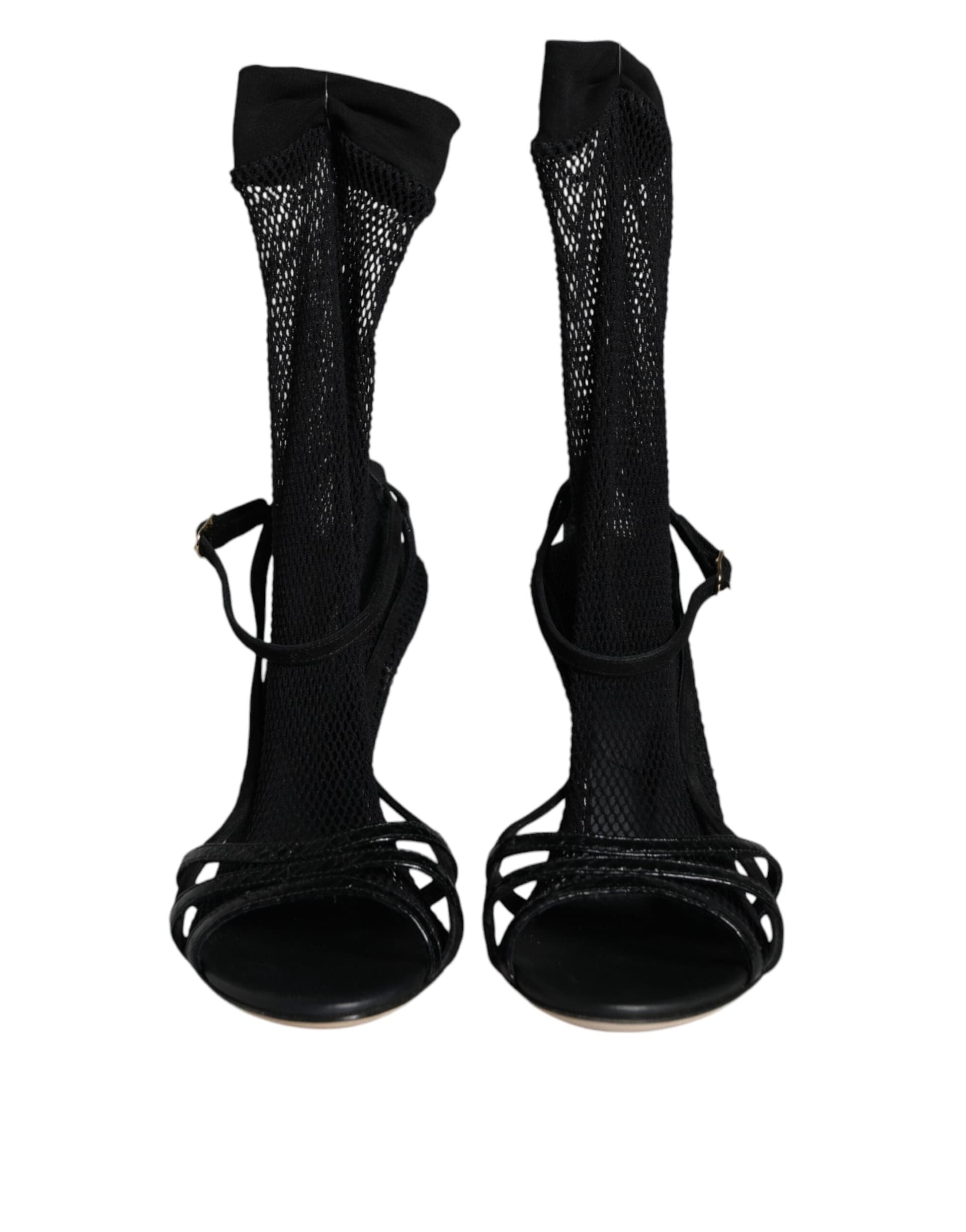 Dolce & Gabbana Black Mesh Stiletto Heels Sandals Shoes - 2