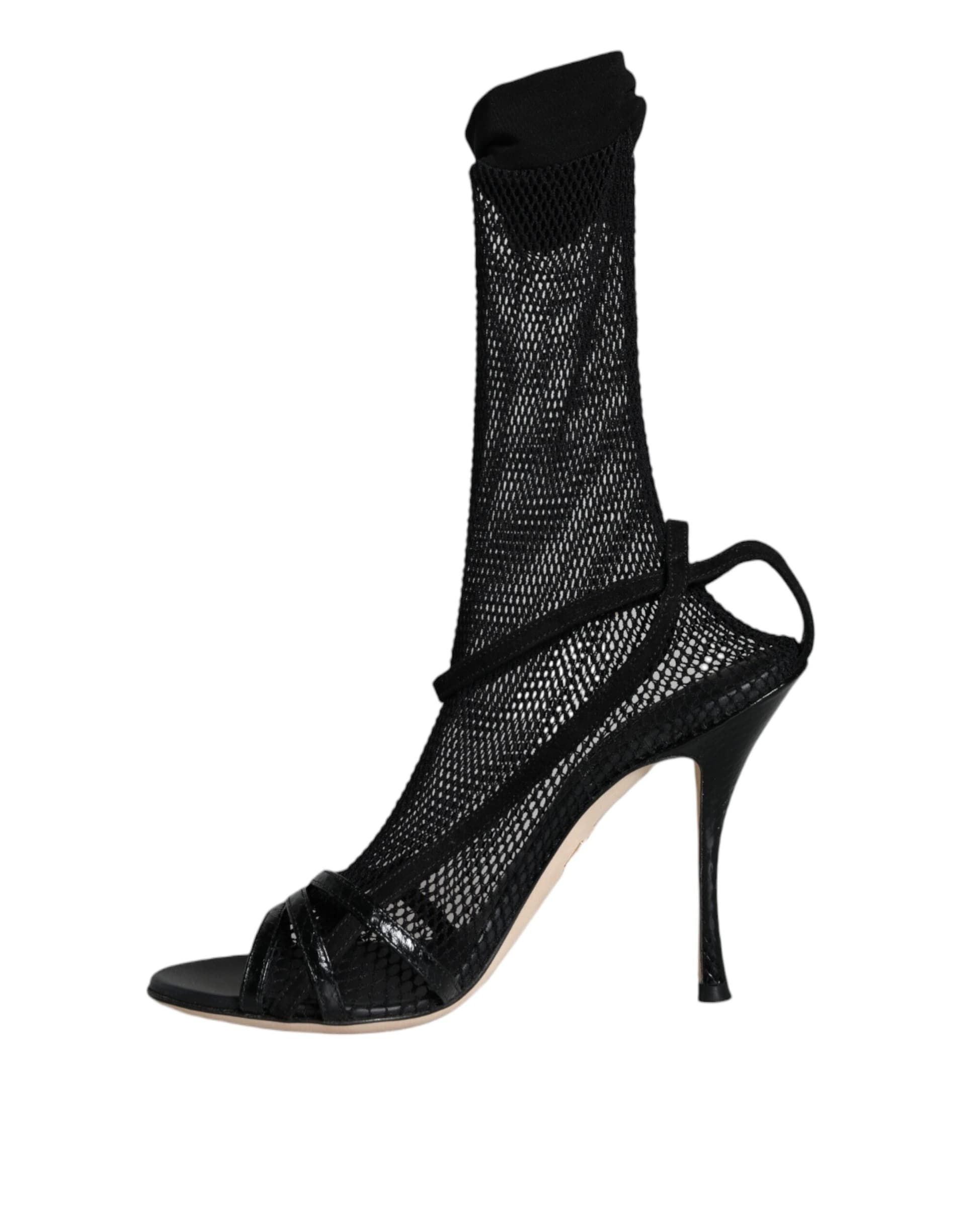 Dolce & Gabbana Black Mesh Stiletto Heels Sandals Shoes - 4