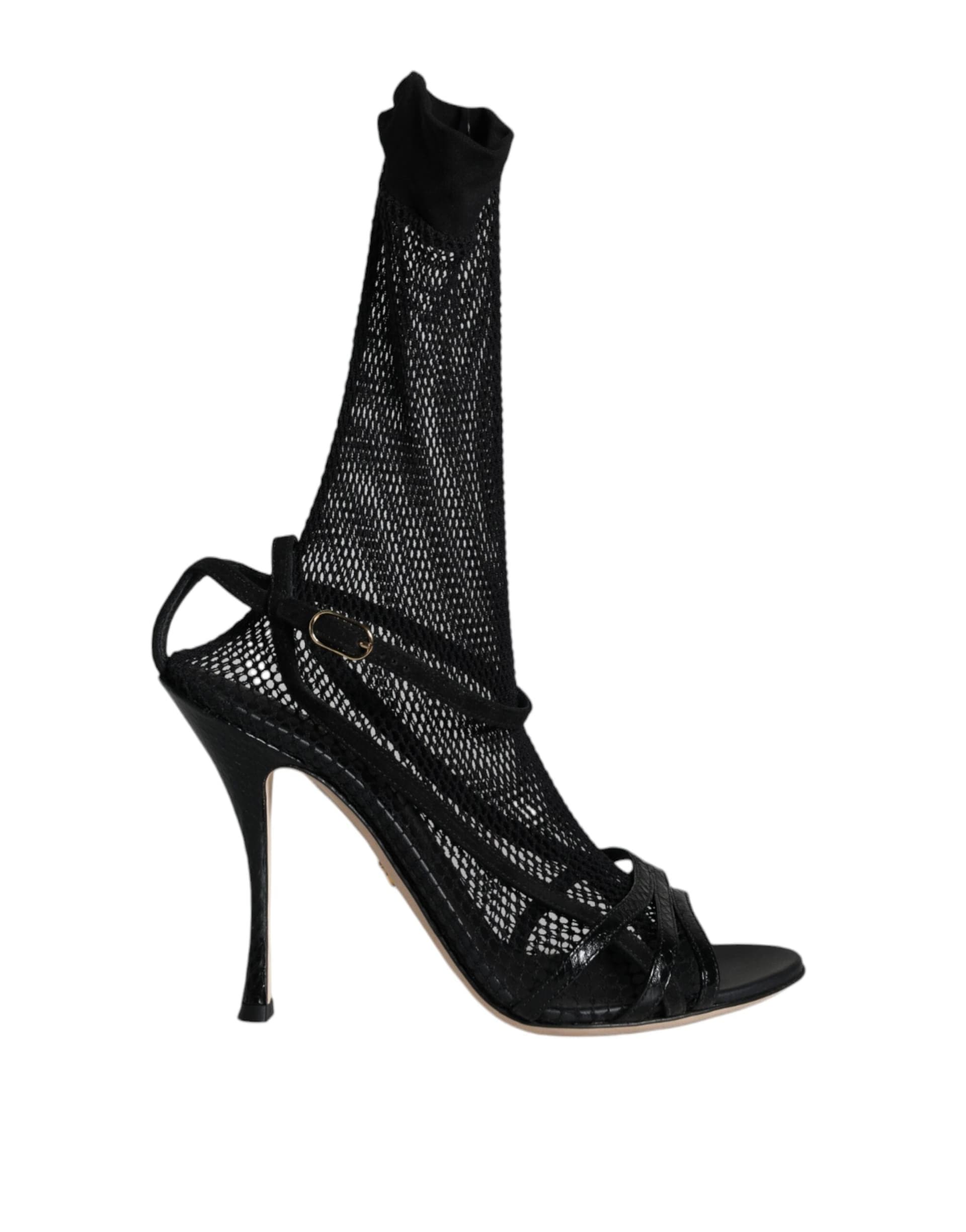 Dolce & Gabbana Black Mesh Stiletto Heels Sandals Shoes - 7