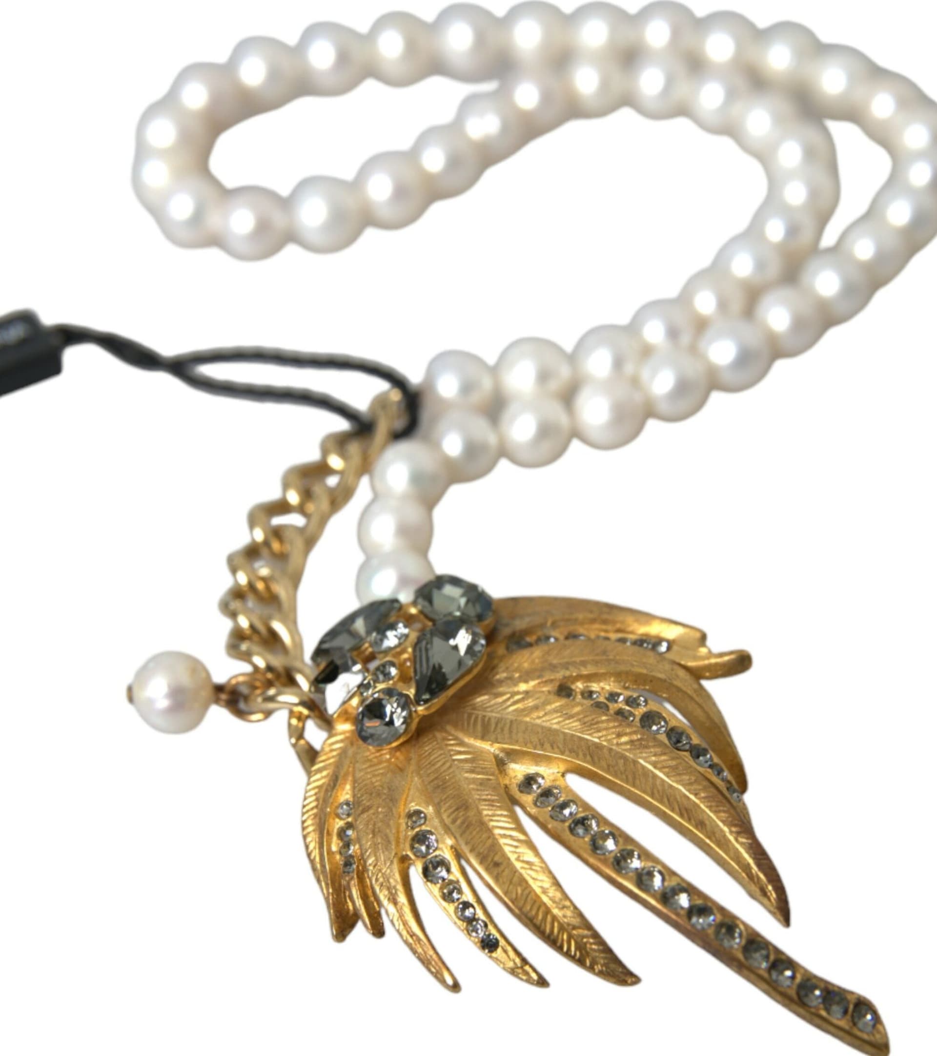 Dolce & Gabbana Gold Brass Crystal Pearl Tree Pendant Charm Necklace - 5