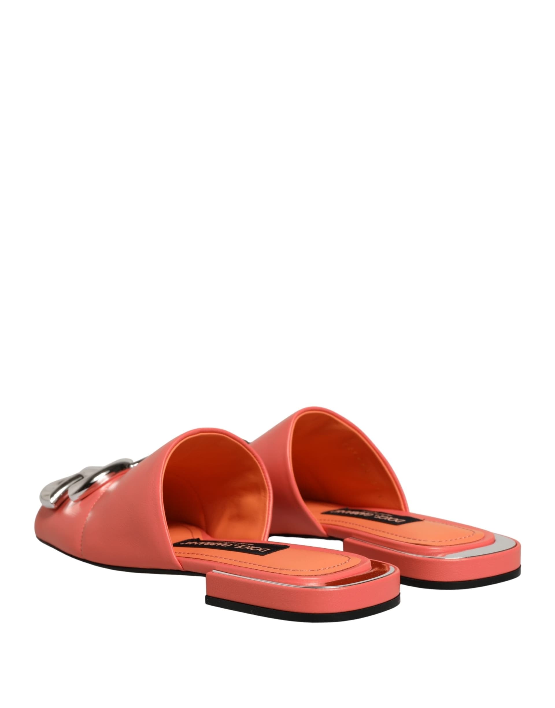 Dolce & Gabbana Orange DG Logo Leather Flats Sandals Shoes - 2
