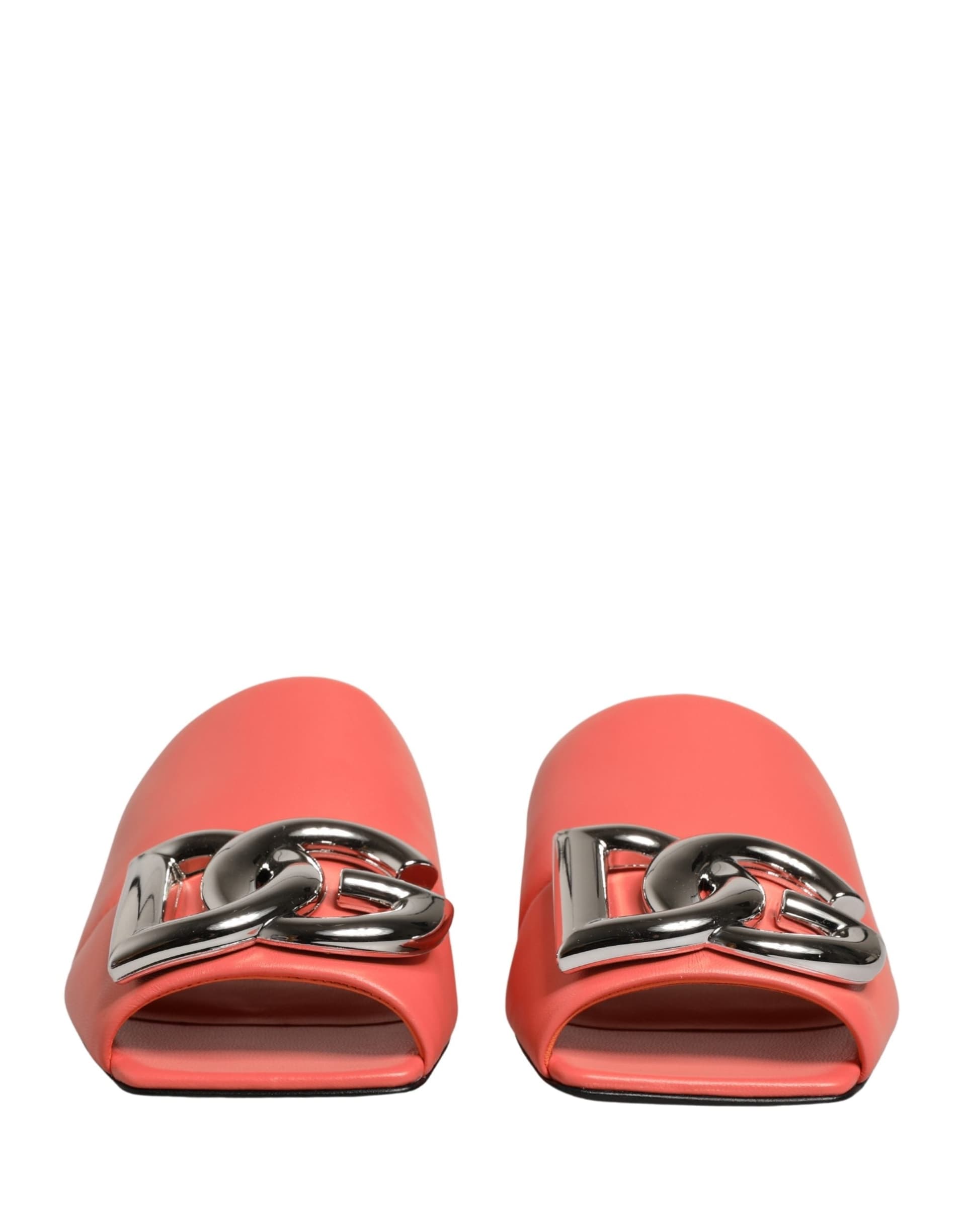 Dolce & Gabbana Orange DG Logo Leather Flats Sandals Shoes - 6