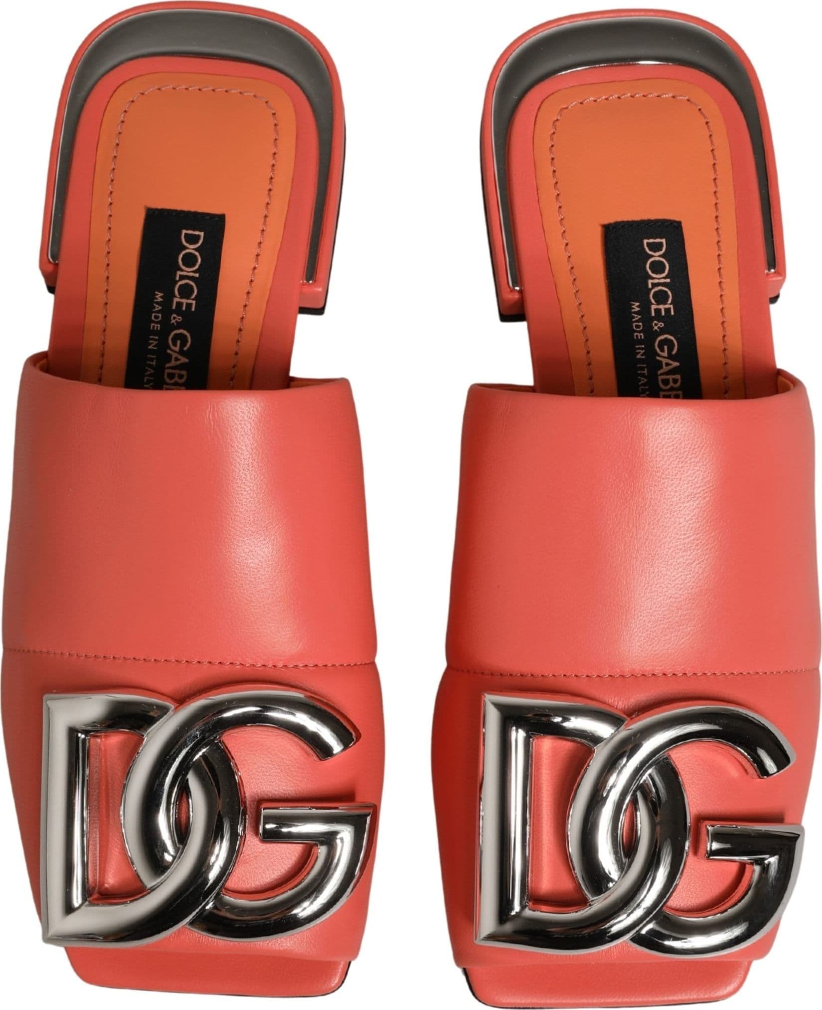 Dolce & Gabbana Orange DG Logo Leather Flats Sandals Shoes - 7