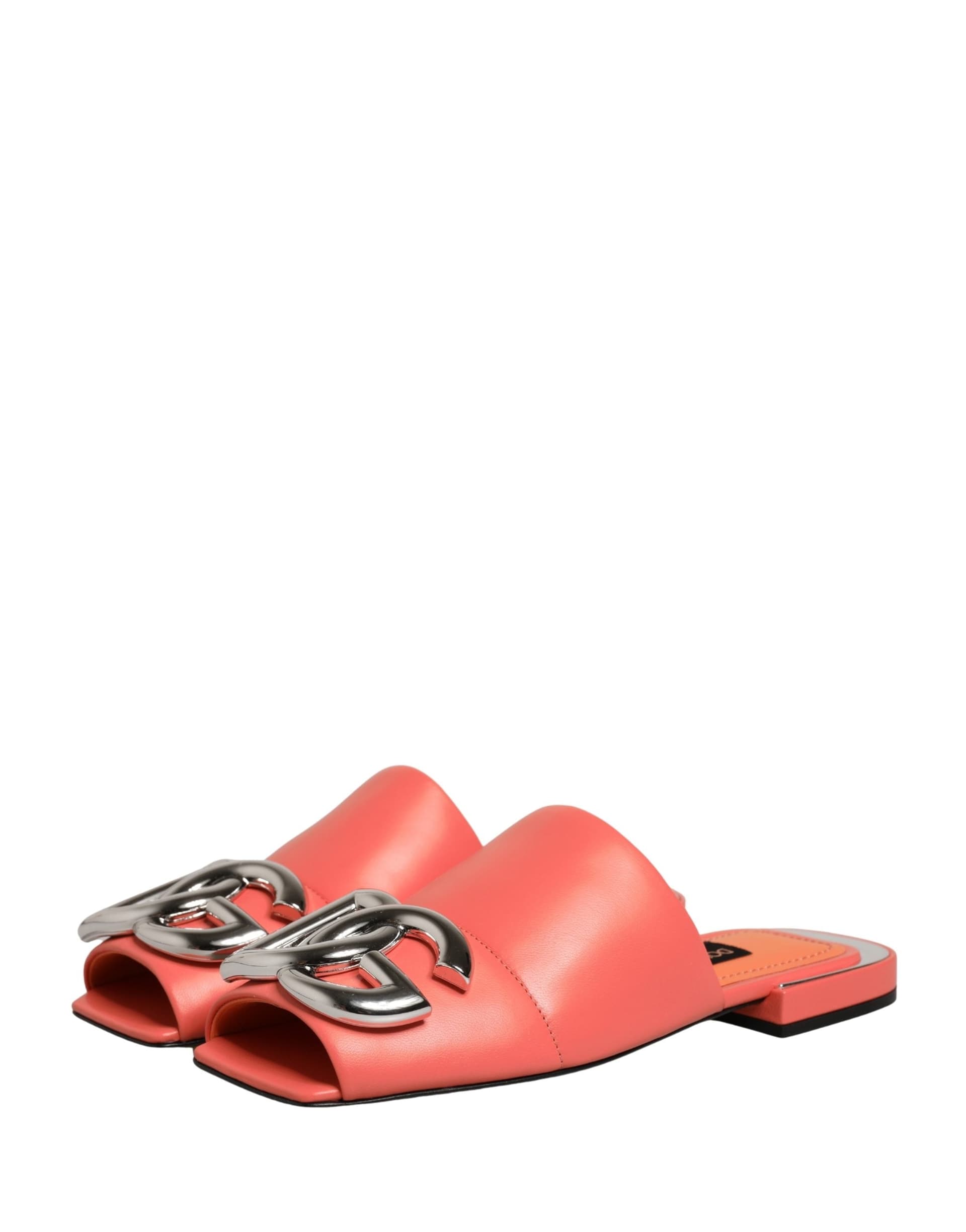 Dolce & Gabbana Orange DG Logo Leather Flats Sandals Shoes - 8