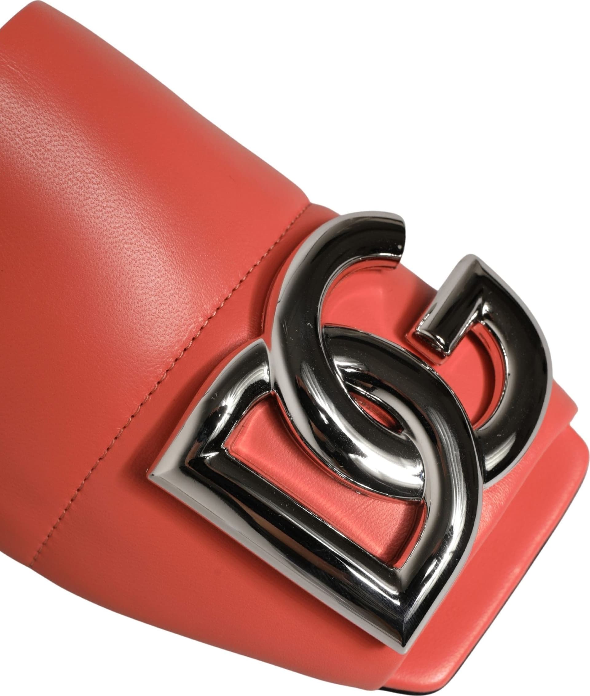 Dolce & Gabbana Orange DG Logo Leather Flats Sandals Shoes - 8