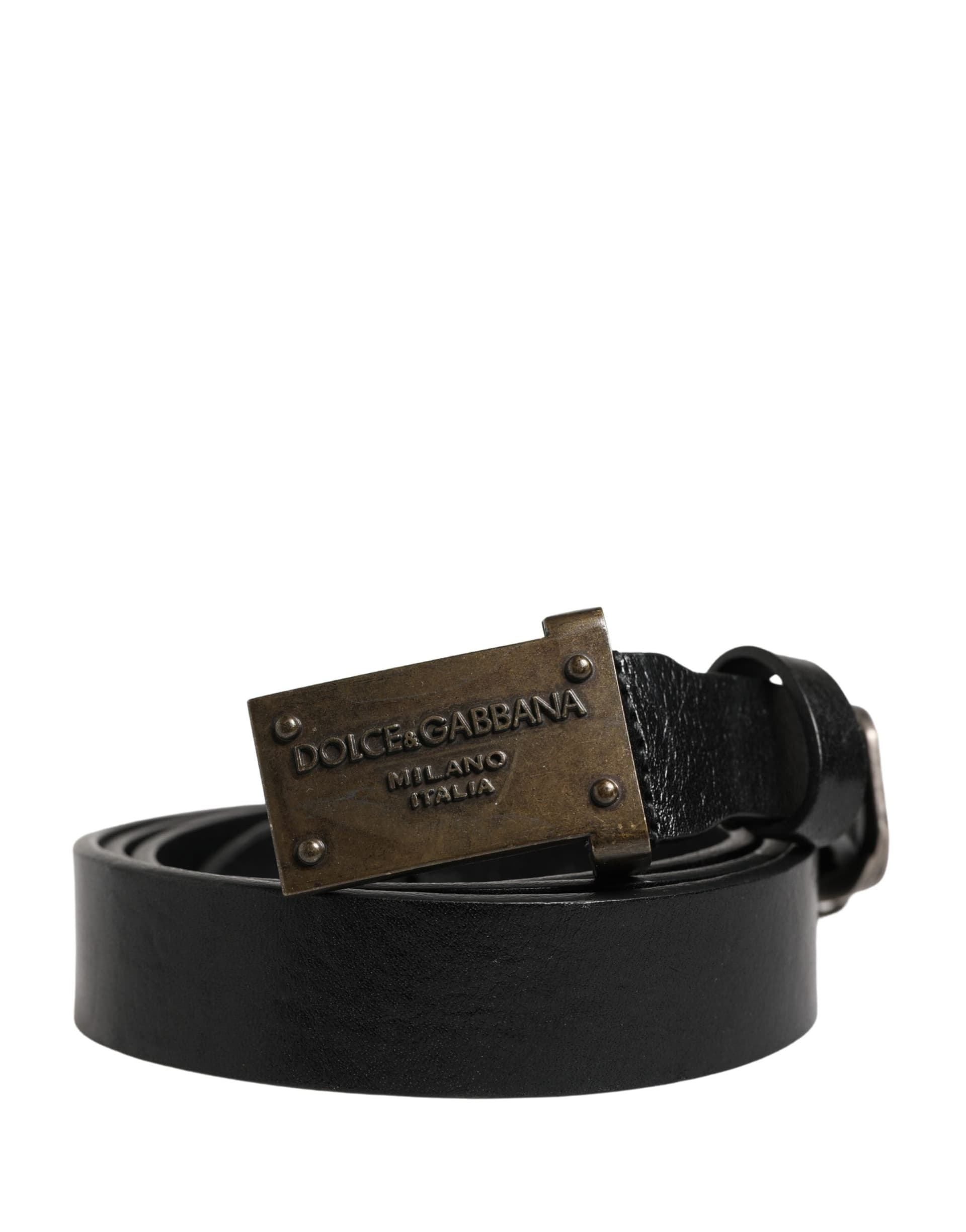 Dolce & Gabbana Men Black Classic Leather Logo Buckle Belt - 2
