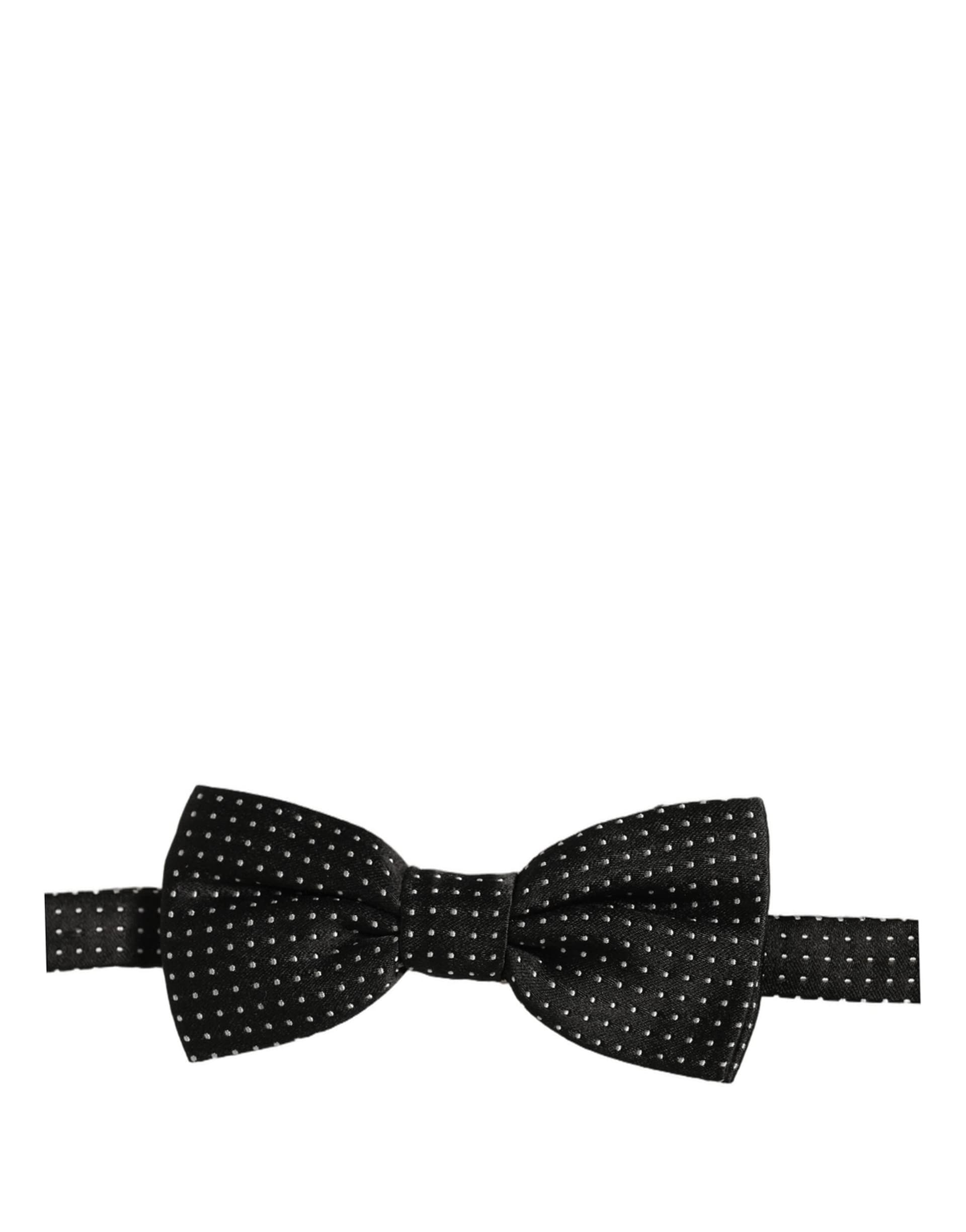 Dolce & Gabbana Men Black White PolkaDot Adjustable Bow Tie - 2