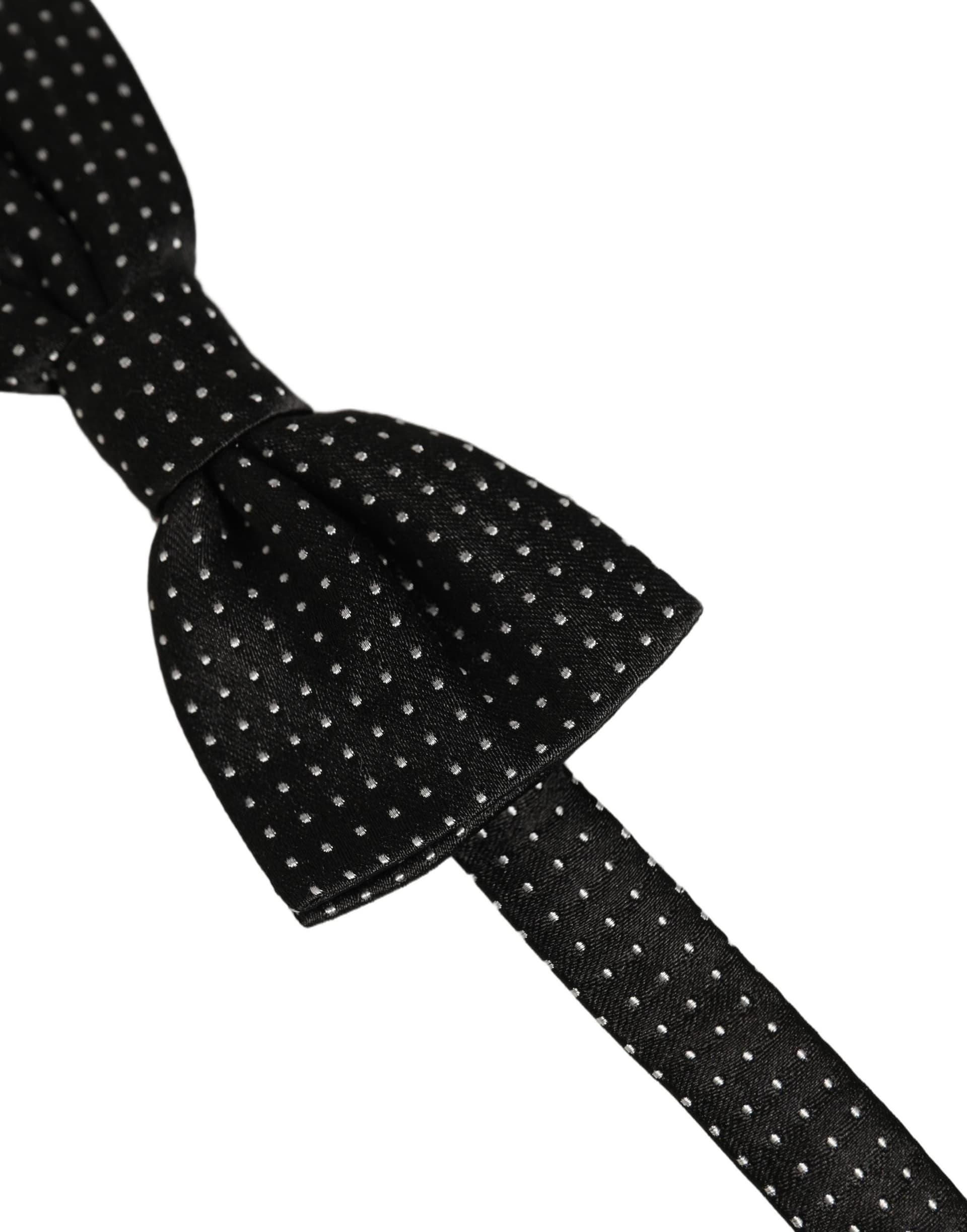 Dolce & Gabbana Men Black White PolkaDot Adjustable Bow Tie - 4
