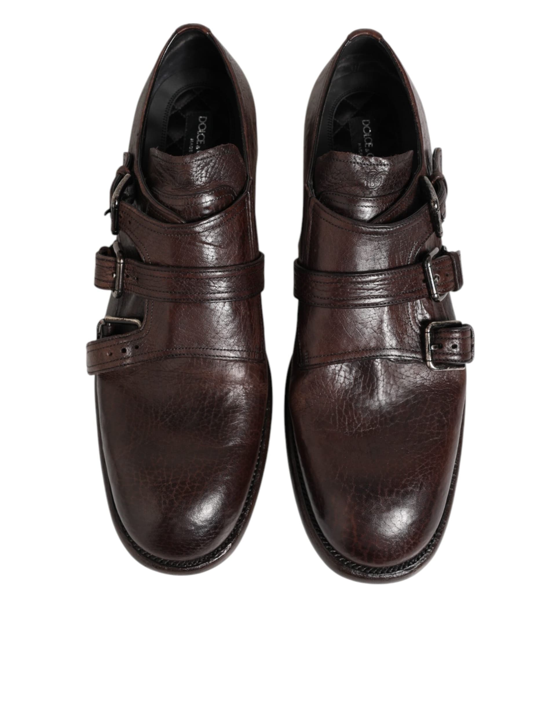 Dolce & Gabbana Brown Leather Monk Strap Formal Derby Shoes - 2