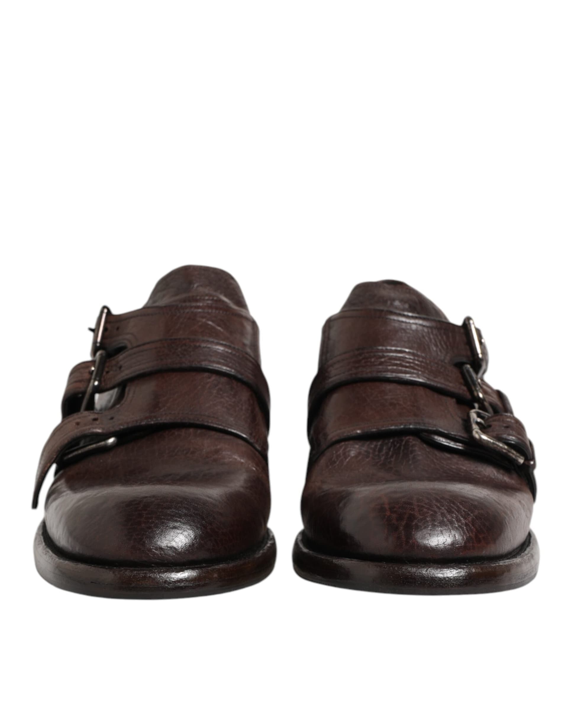 Dolce & Gabbana Brown Leather Monk Strap Formal Derby Shoes - 2