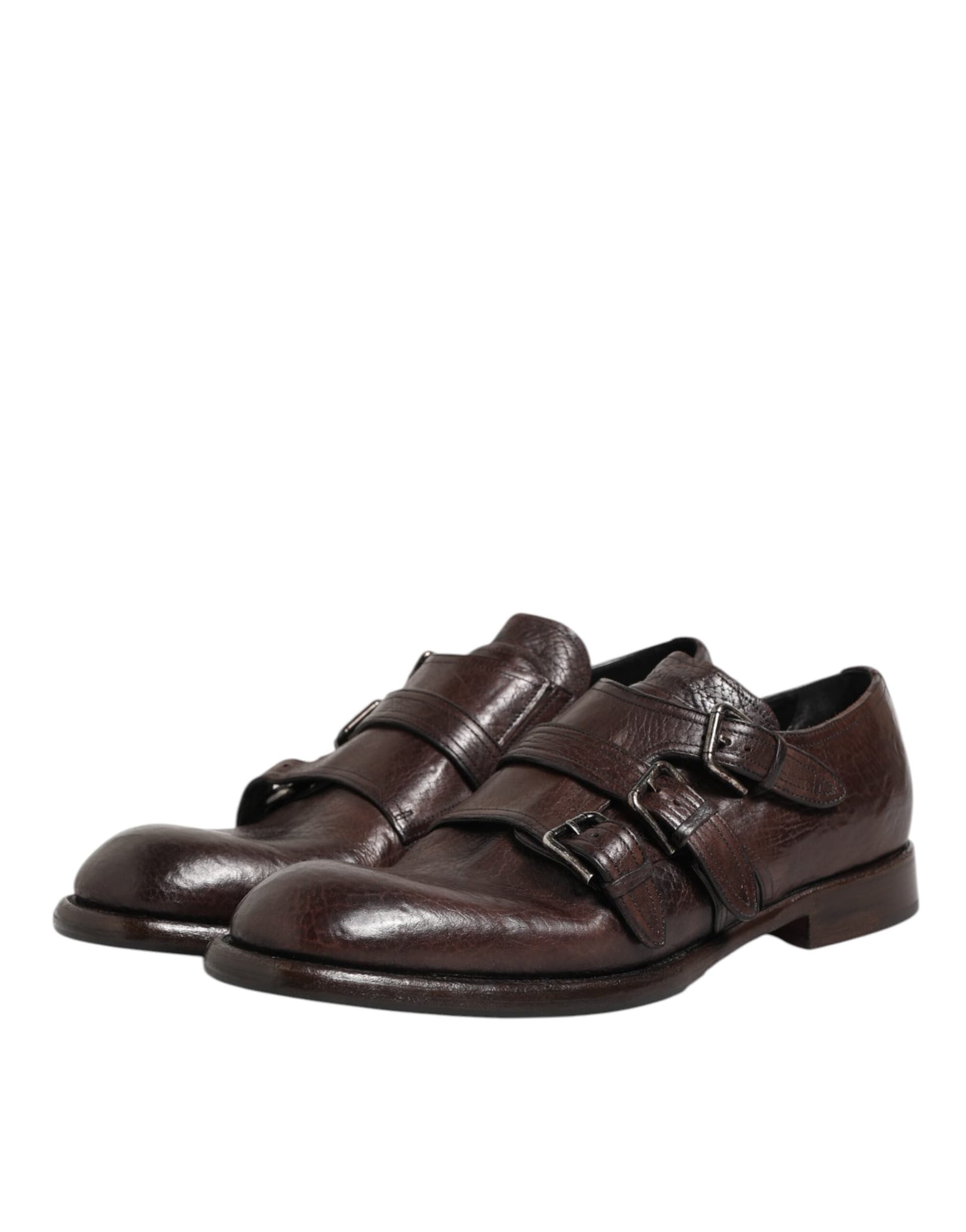 Dolce & Gabbana Brown Leather Monk Strap Formal Derby Shoes - 3