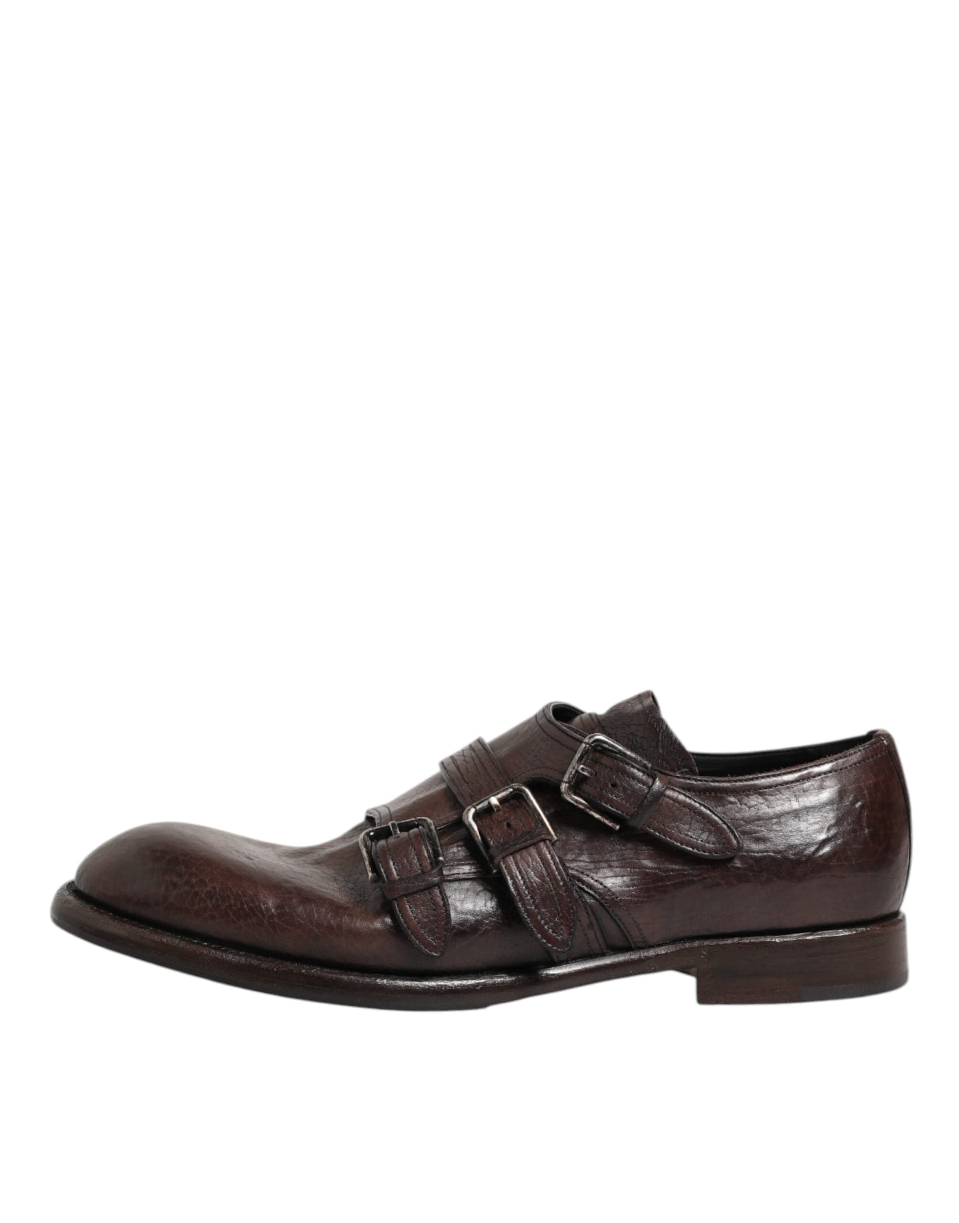 Dolce & Gabbana Brown Leather Monk Strap Formal Derby Shoes - 5