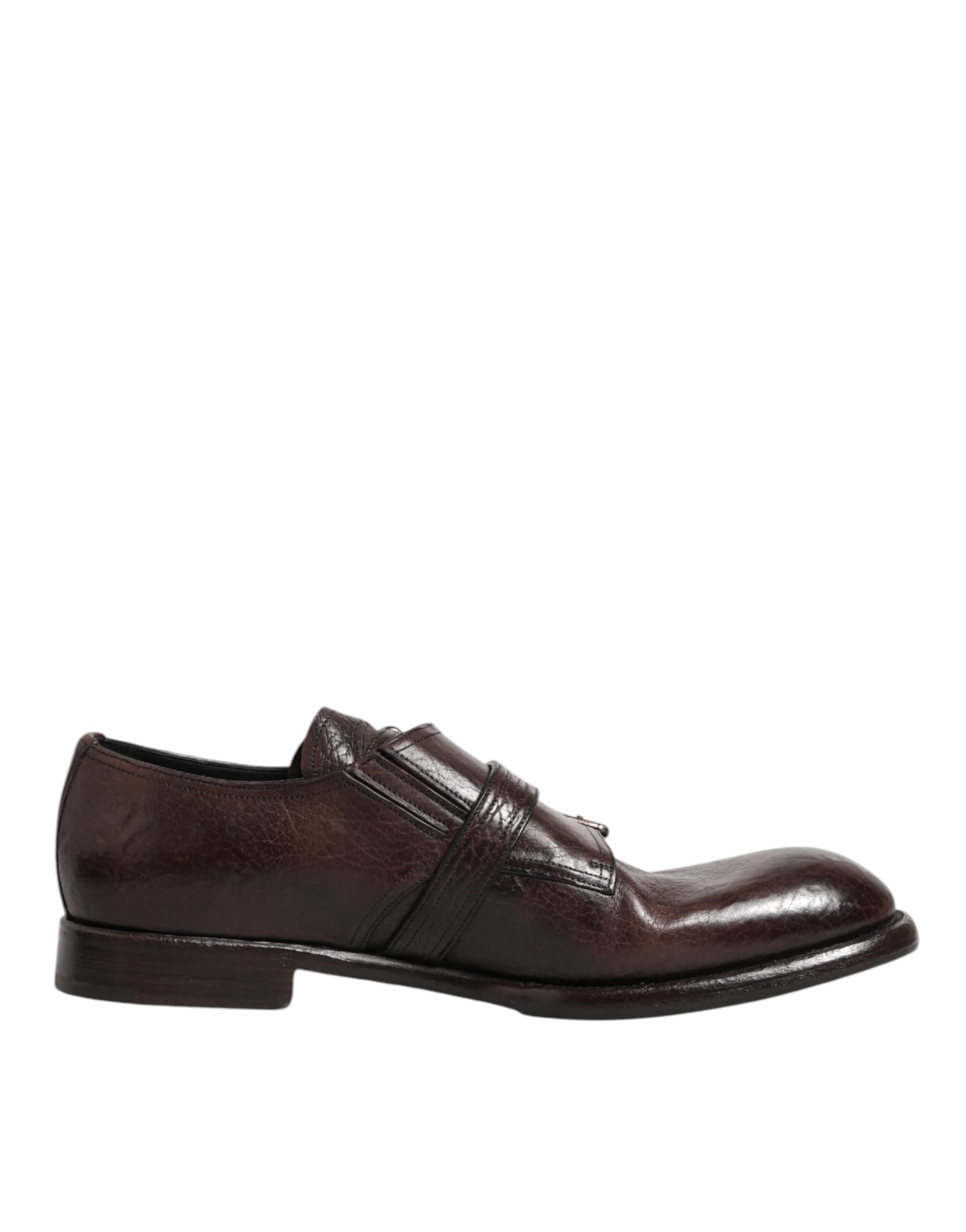 Dolce & Gabbana Brown Leather Monk Strap Formal Derby Shoes - 7