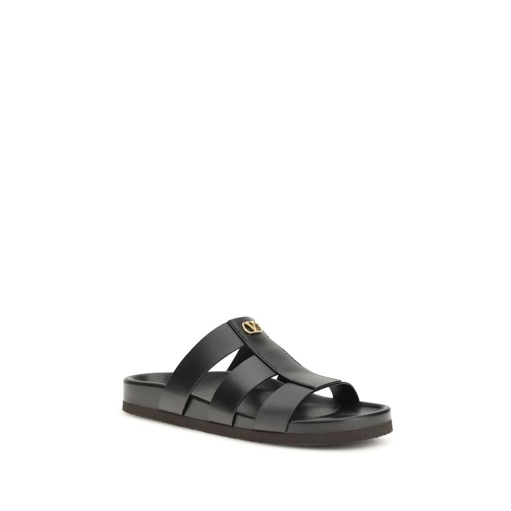 Valentino Garavani Black Calf Leather Bos Taurus Sandals - 2
