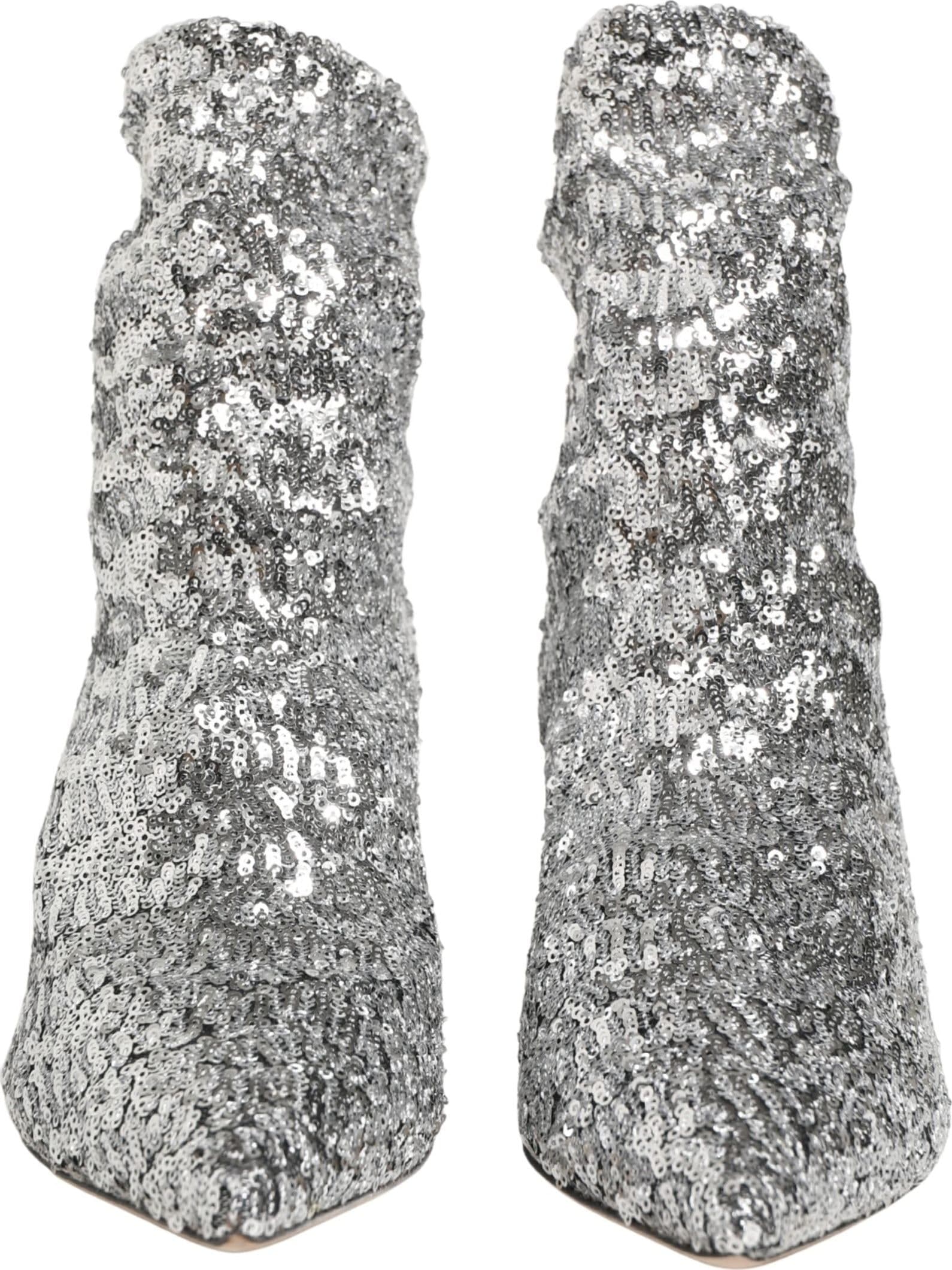Dolce & Gabbana Silver Sequined Short Boots Stretch Shoes - 2
