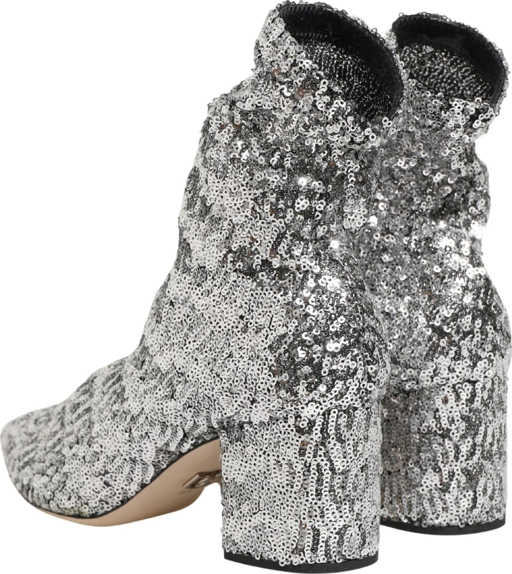 Dolce & Gabbana Silver Sequined Short Boots Stretch Shoes - 5