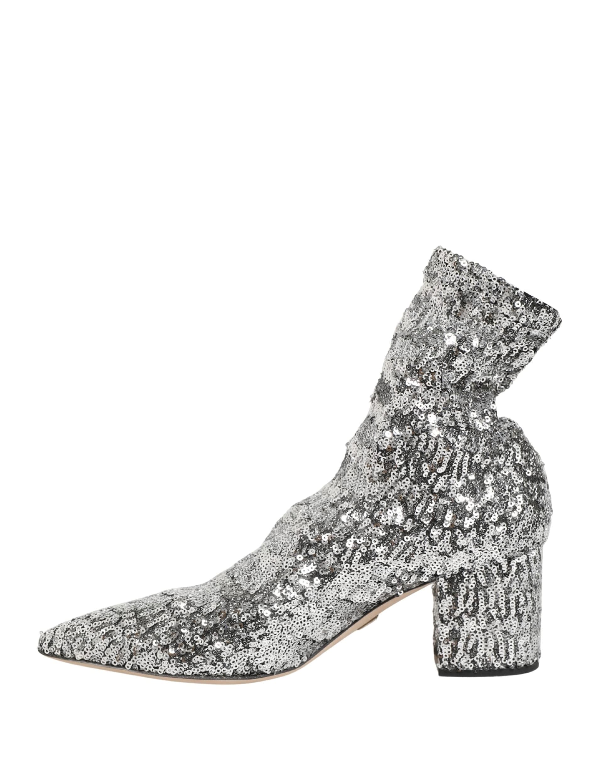 Dolce & Gabbana Silver Sequined Short Boots Stretch Shoes - 6